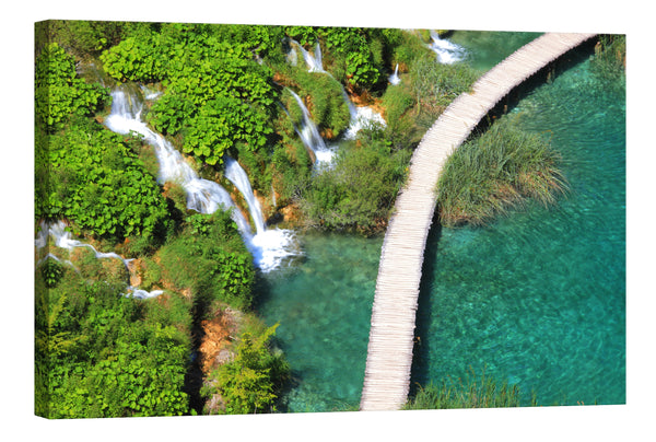Aerial Terraced Waterfalls Glow in the Dark Canvas Wall Art for Living Room, by day