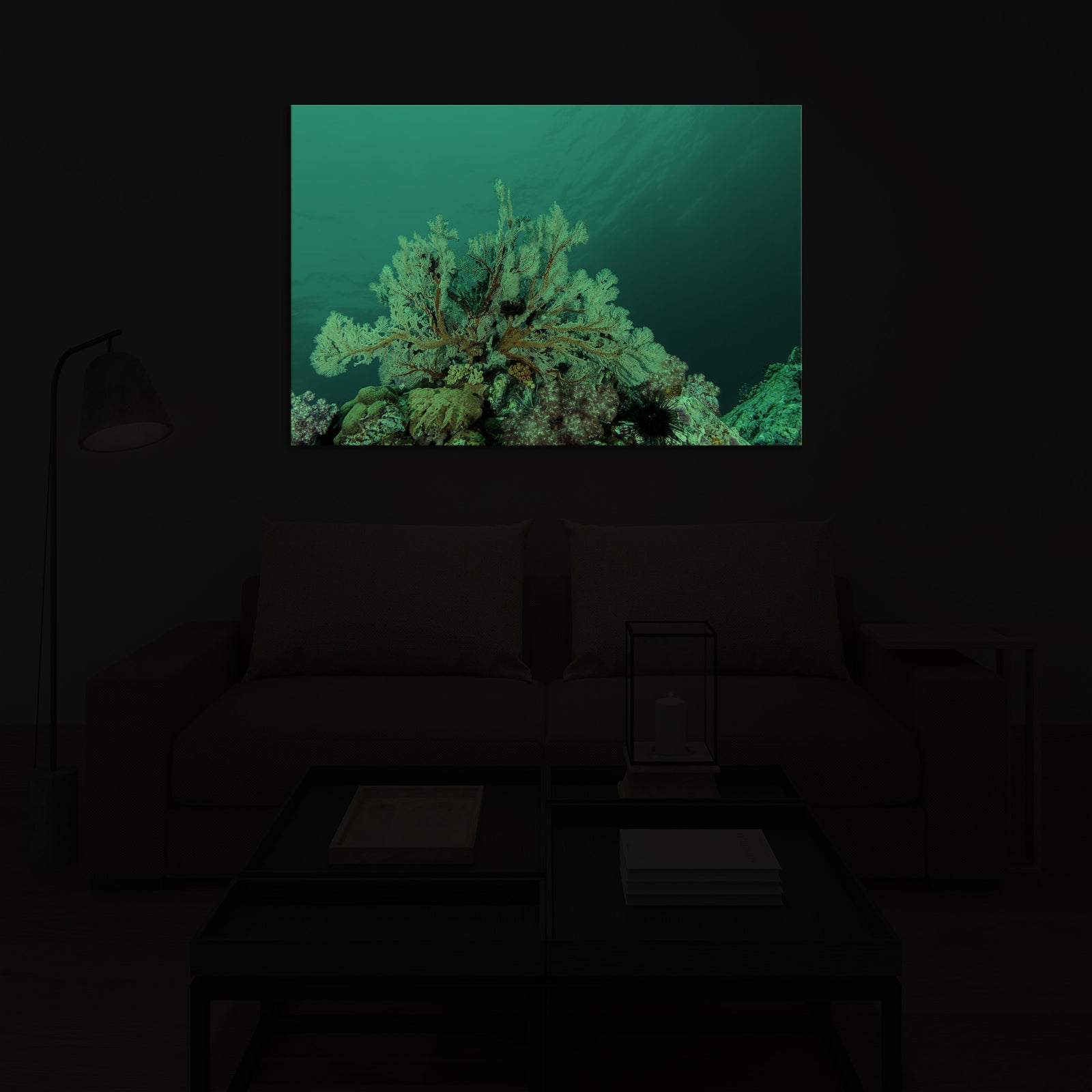 Landscapes No. 306, glowing in a room at night