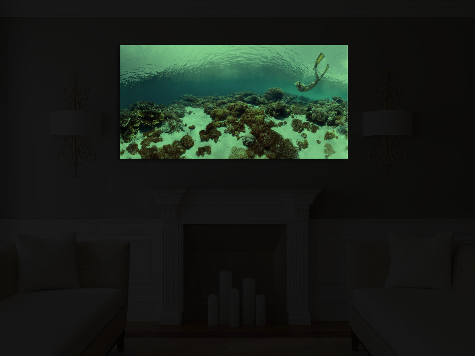 Landscapes No. 307, glowing in a room at night