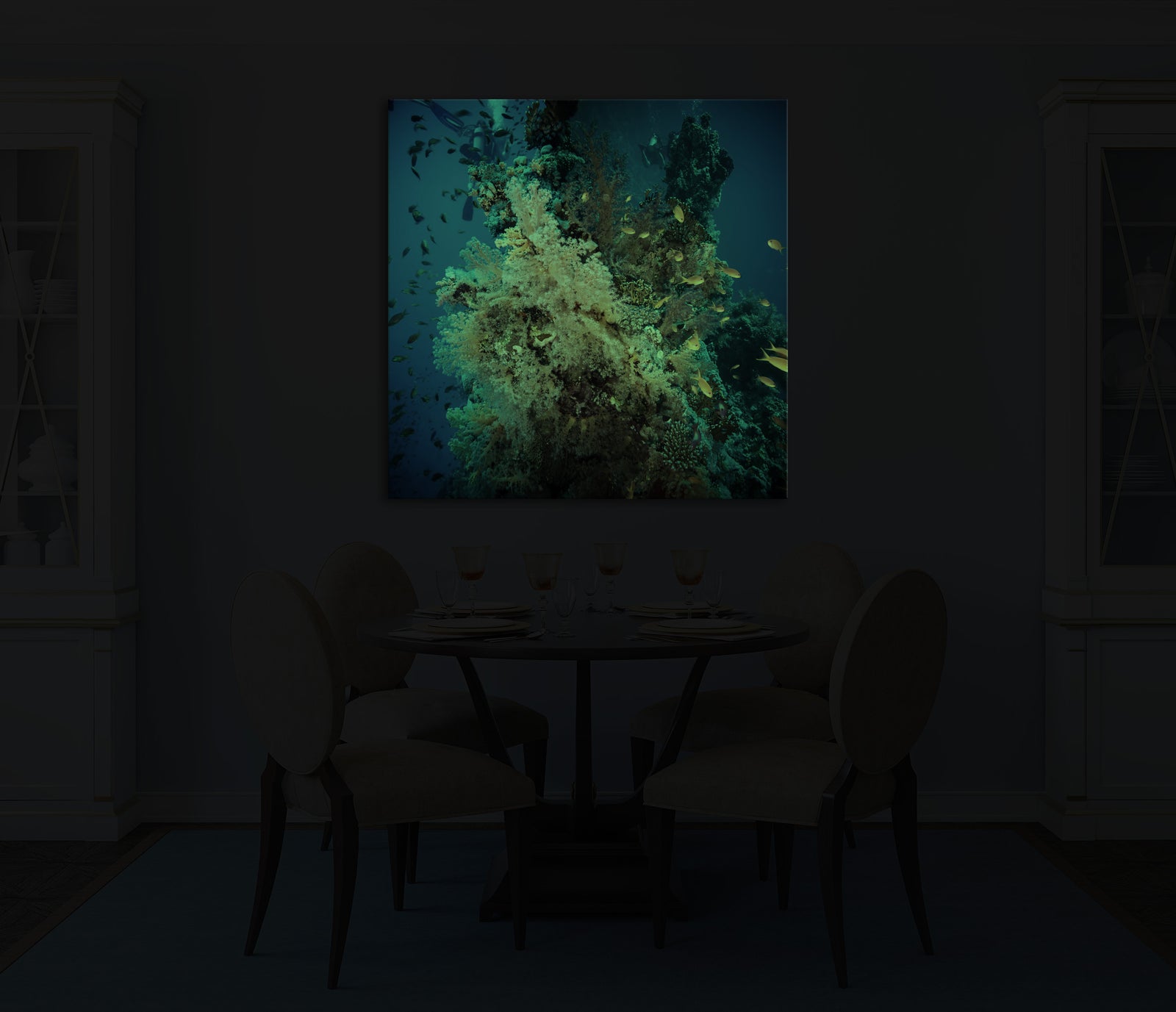 Landscapes No. 308, glowing in a room at night