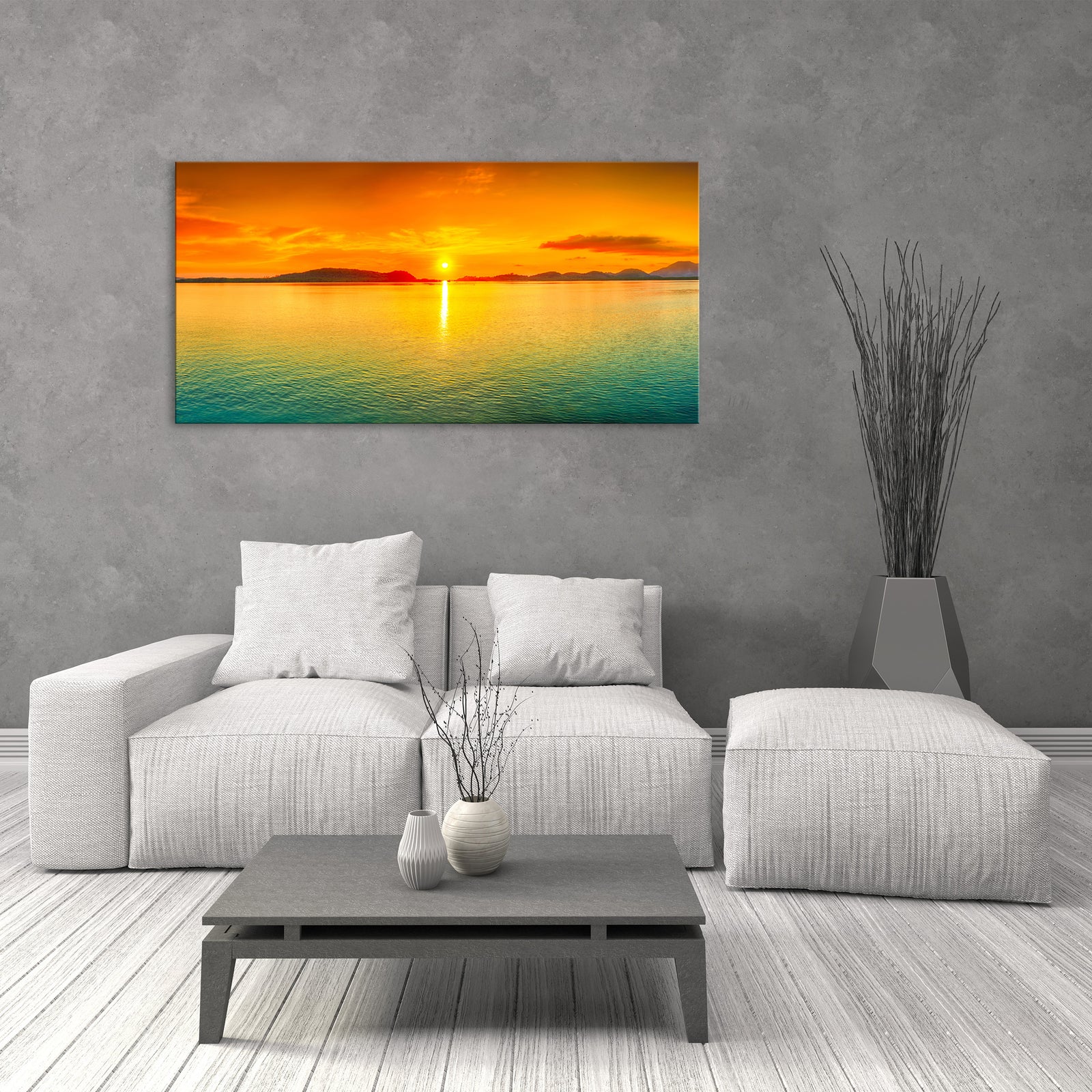 Landscapes No. 309, shown framed in a room by day