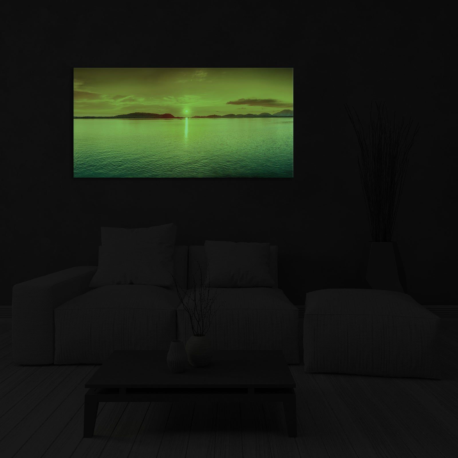 Landscapes No. 309, glowing in a room at night