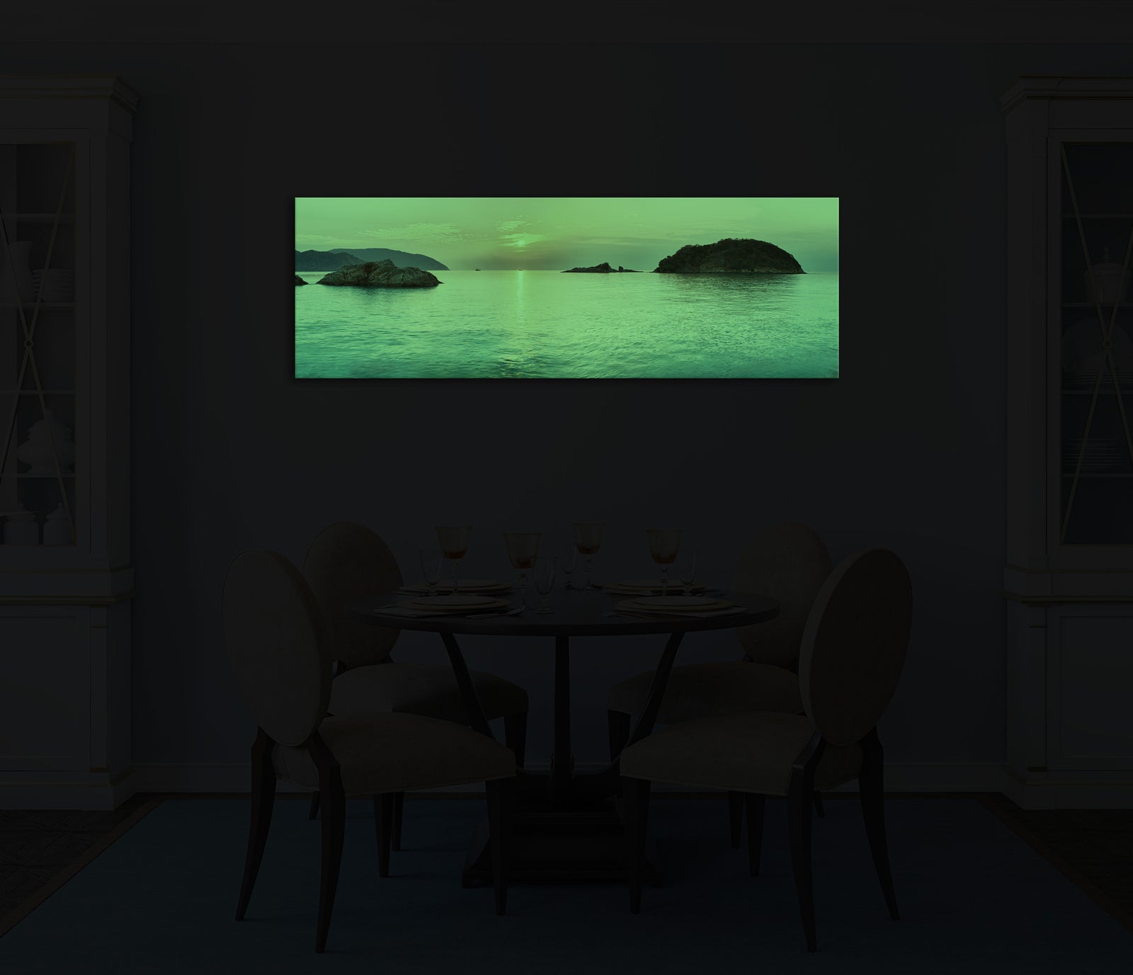 Landscapes No. 312, glowing in a room at night