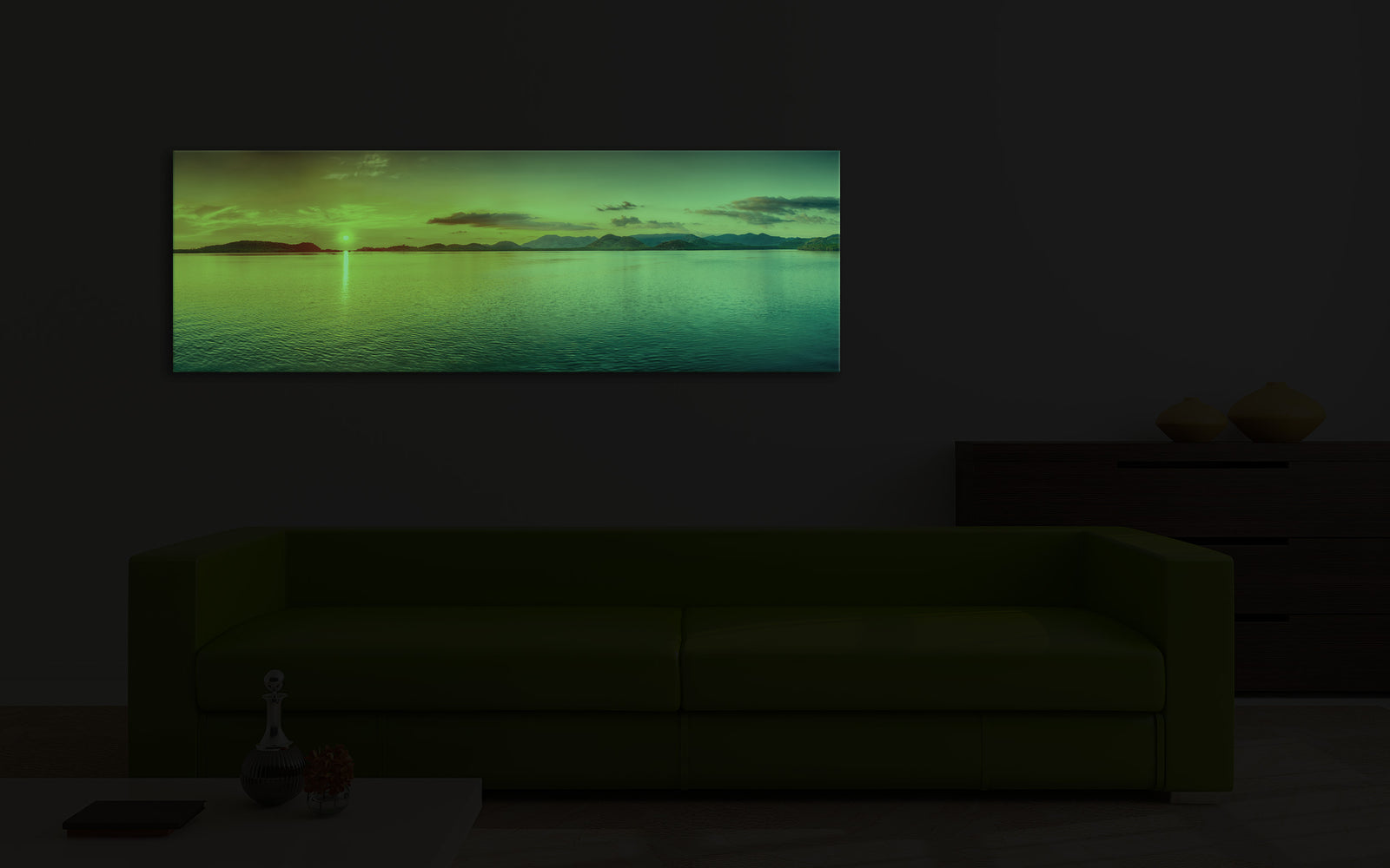 Landscapes No. 313, glowing in a room at night
