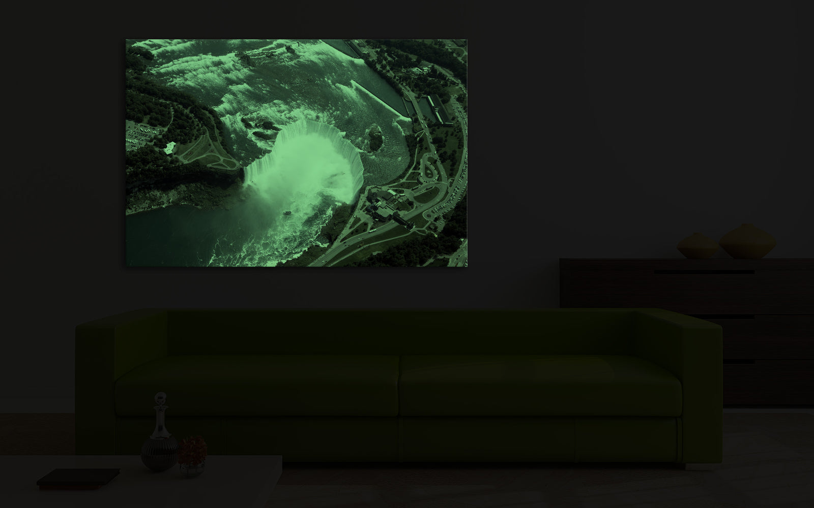 Landscapes No. 318, glowing in a room at night