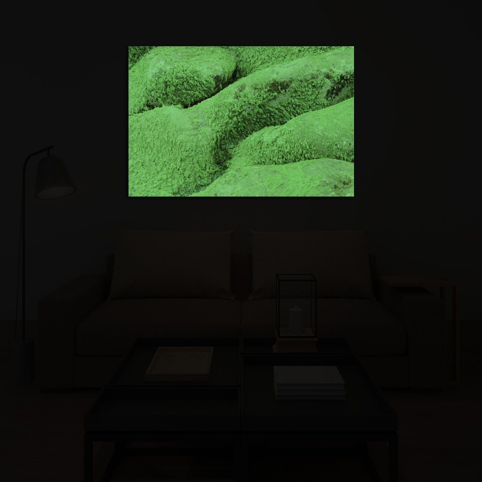 Landscapes No. 319, glowing in a room at night
