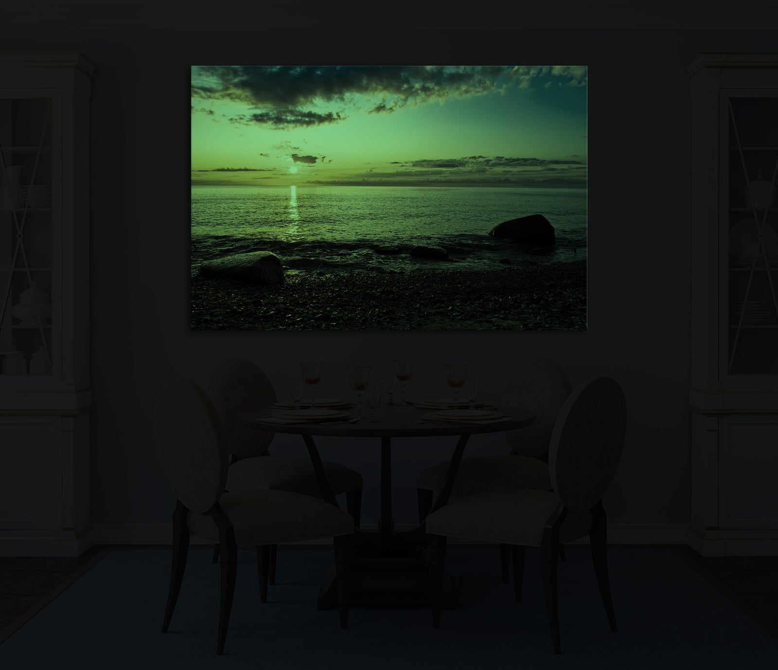 Landscapes No. 320, glowing in a room at night