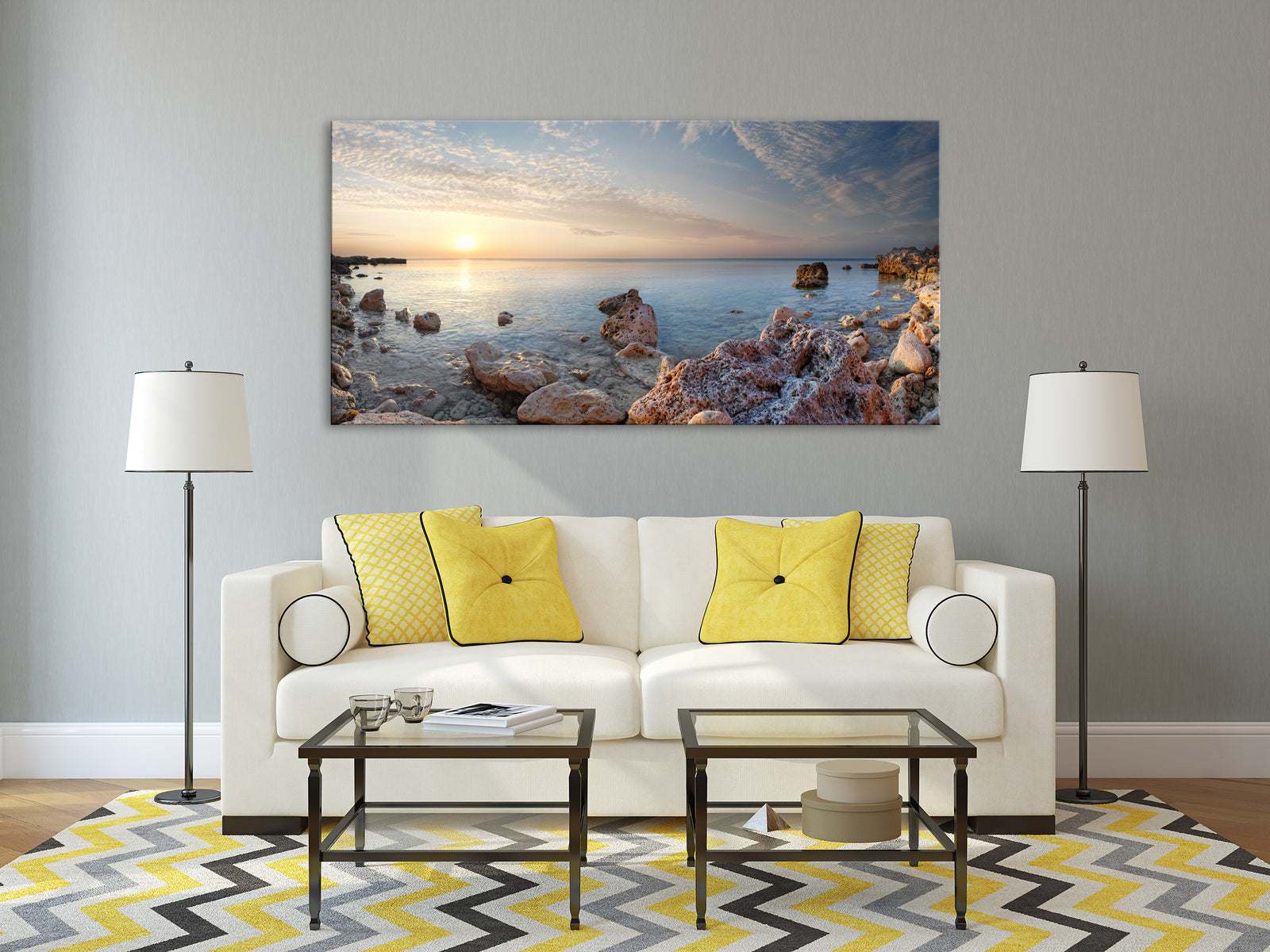 Landscapes No. 321, shown framed in a room by day