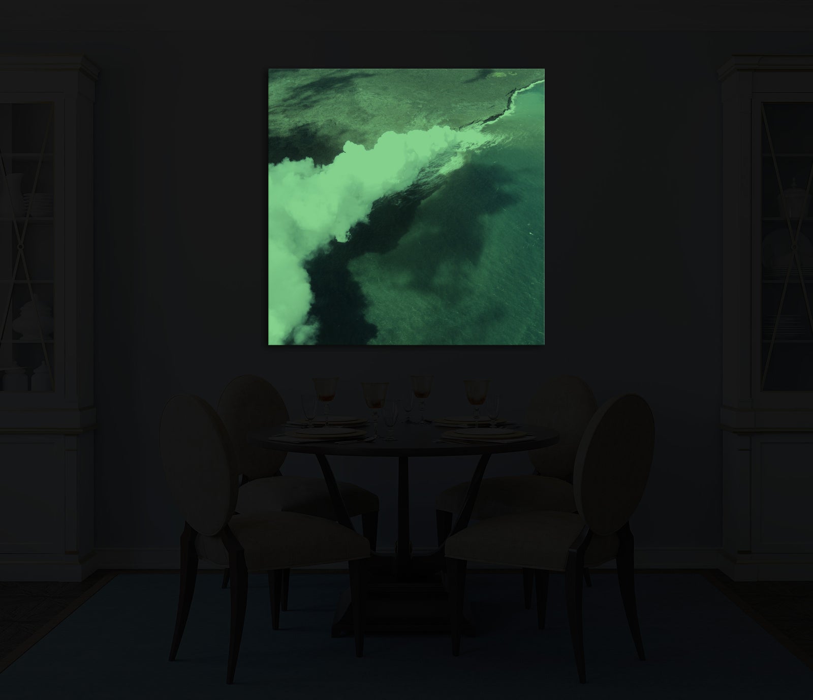 Landscapes No. 322, glowing in a room at night