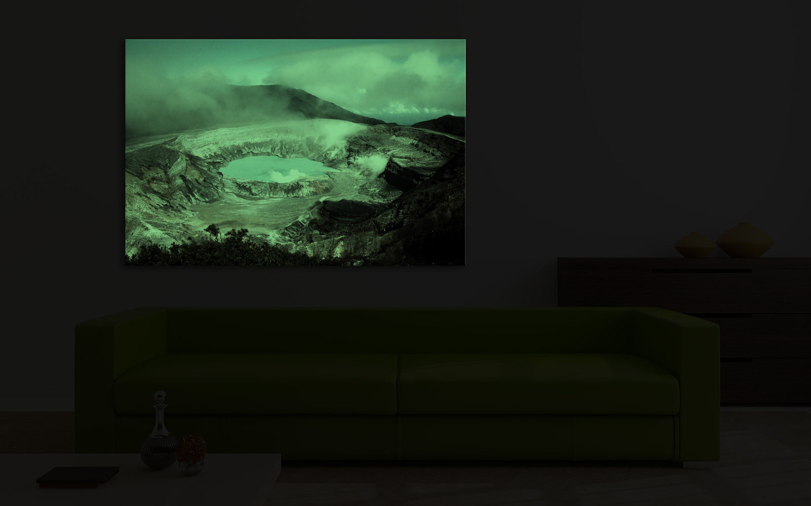 Landscapes No. 323, glowing in a room at night