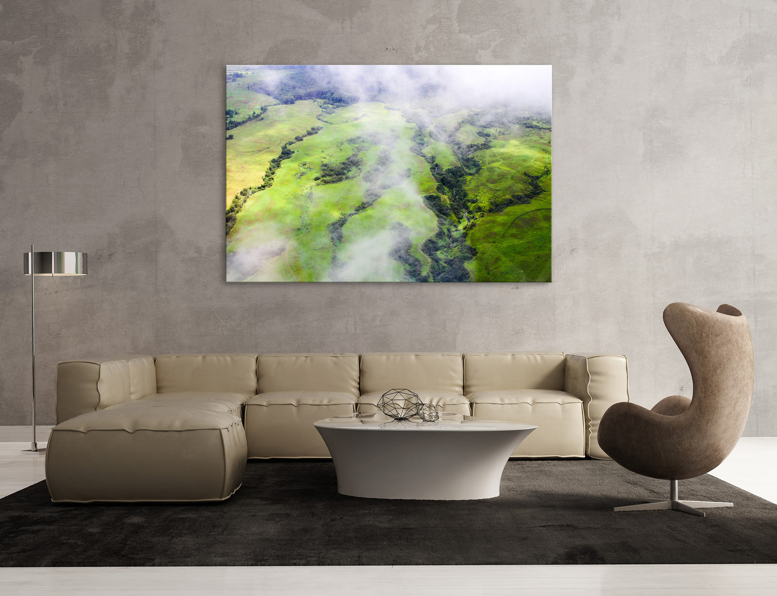 Landscapes No. 324, shown framed in a room by day