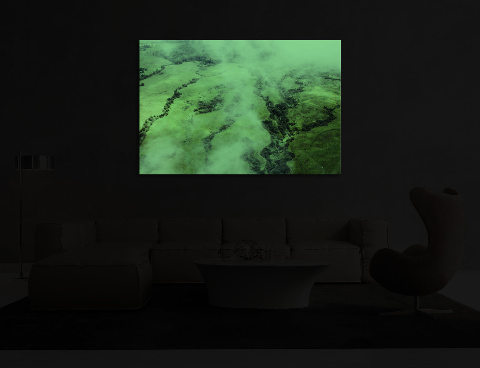 Landscapes No. 324, glowing in a room at night