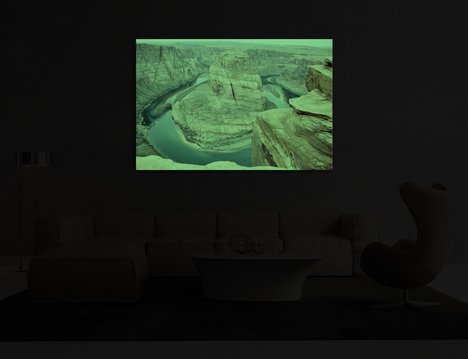 Landscapes No. 326, glowing in a room at night