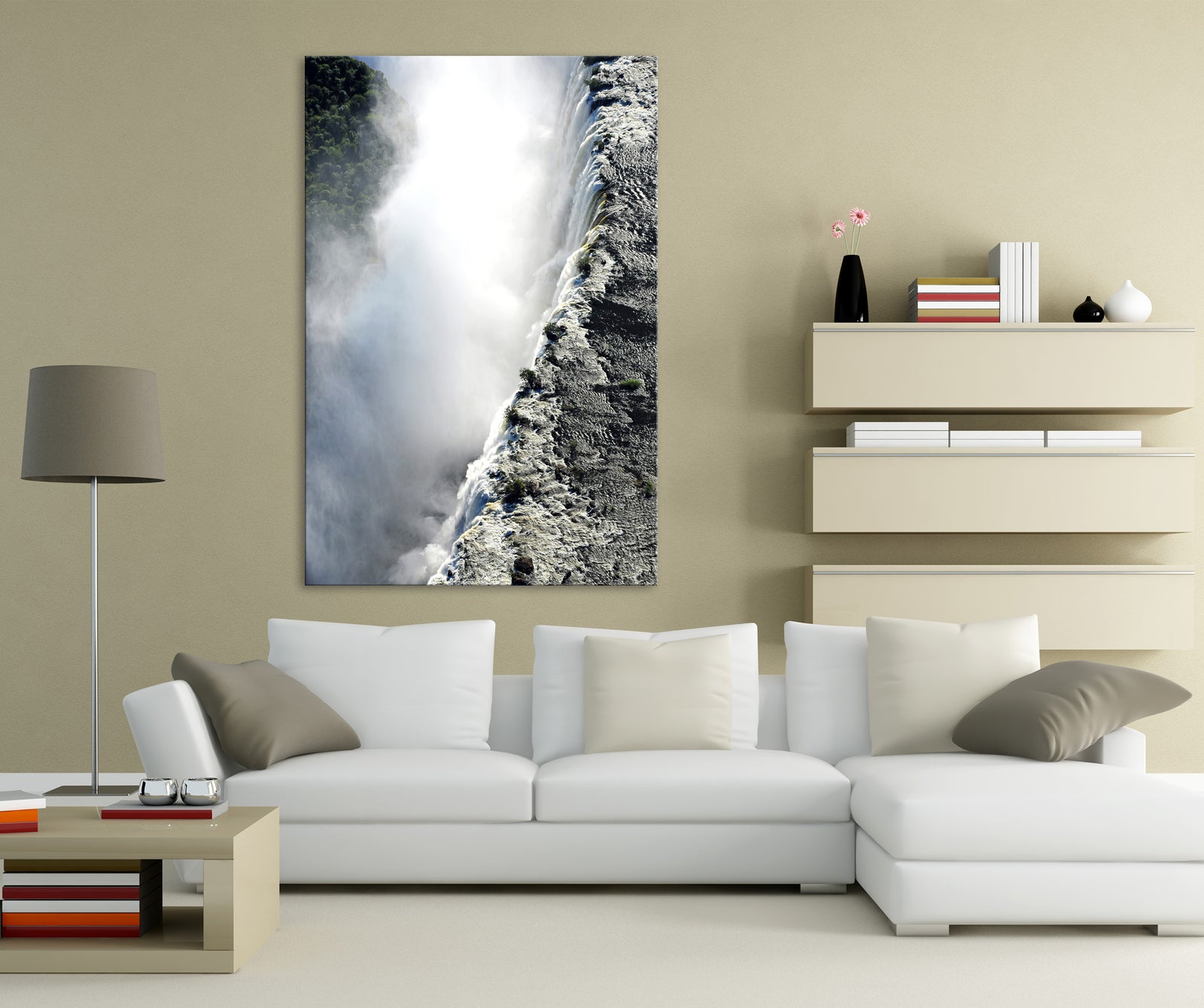 Landscapes No. 329, shown framed in a room by day