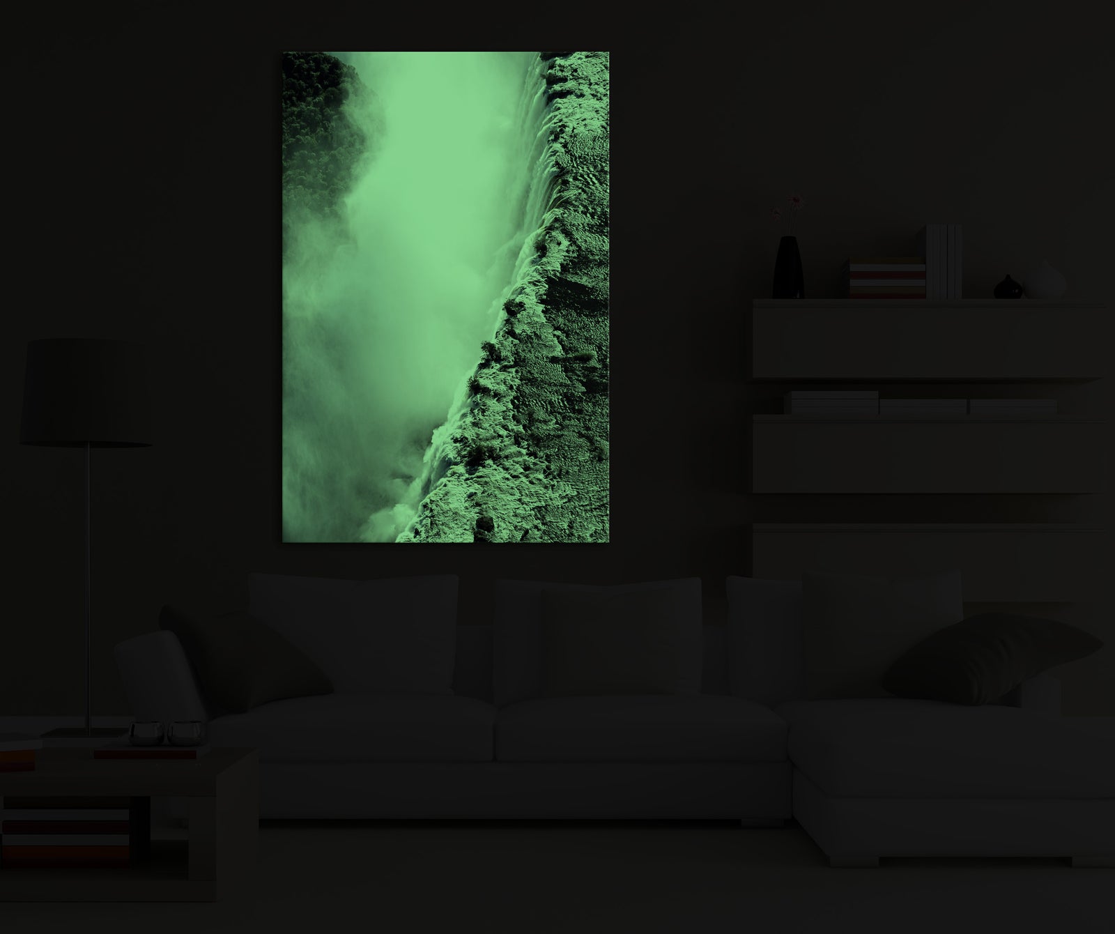 Landscapes No. 329, glowing in a room at night
