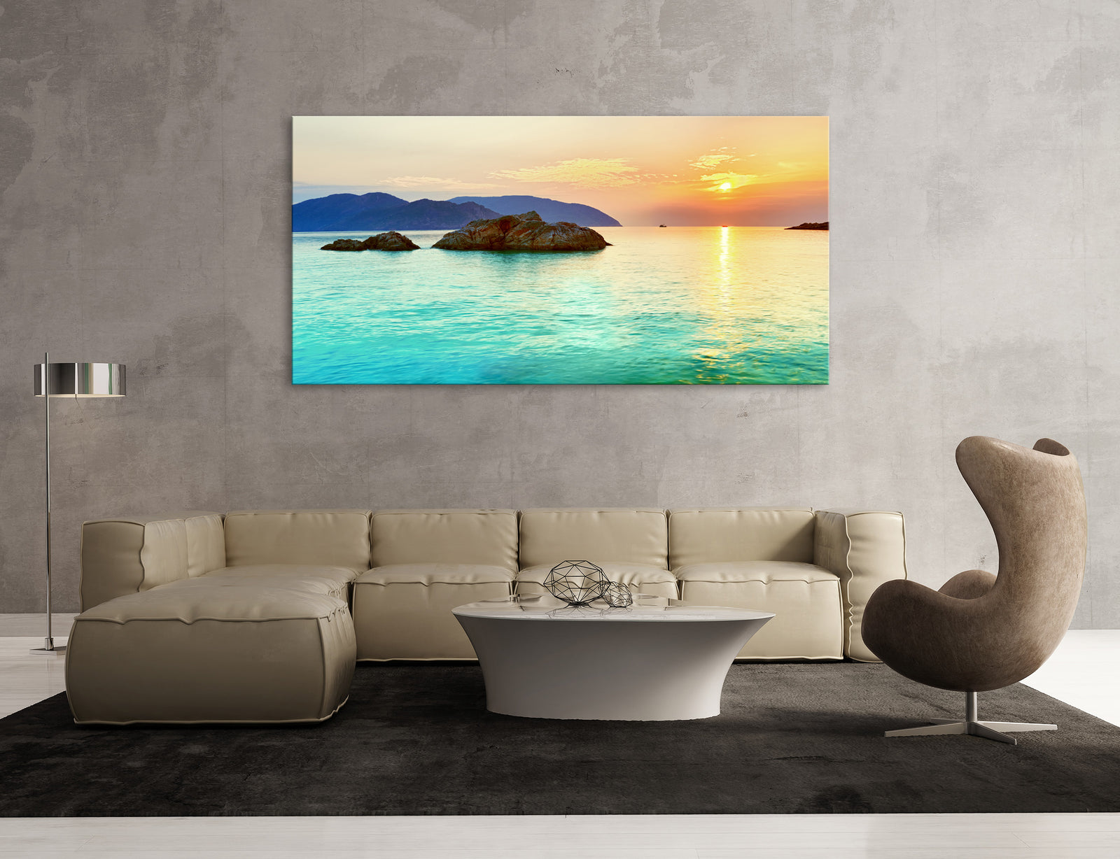 Landscapes No. 331, shown framed in a room by day
