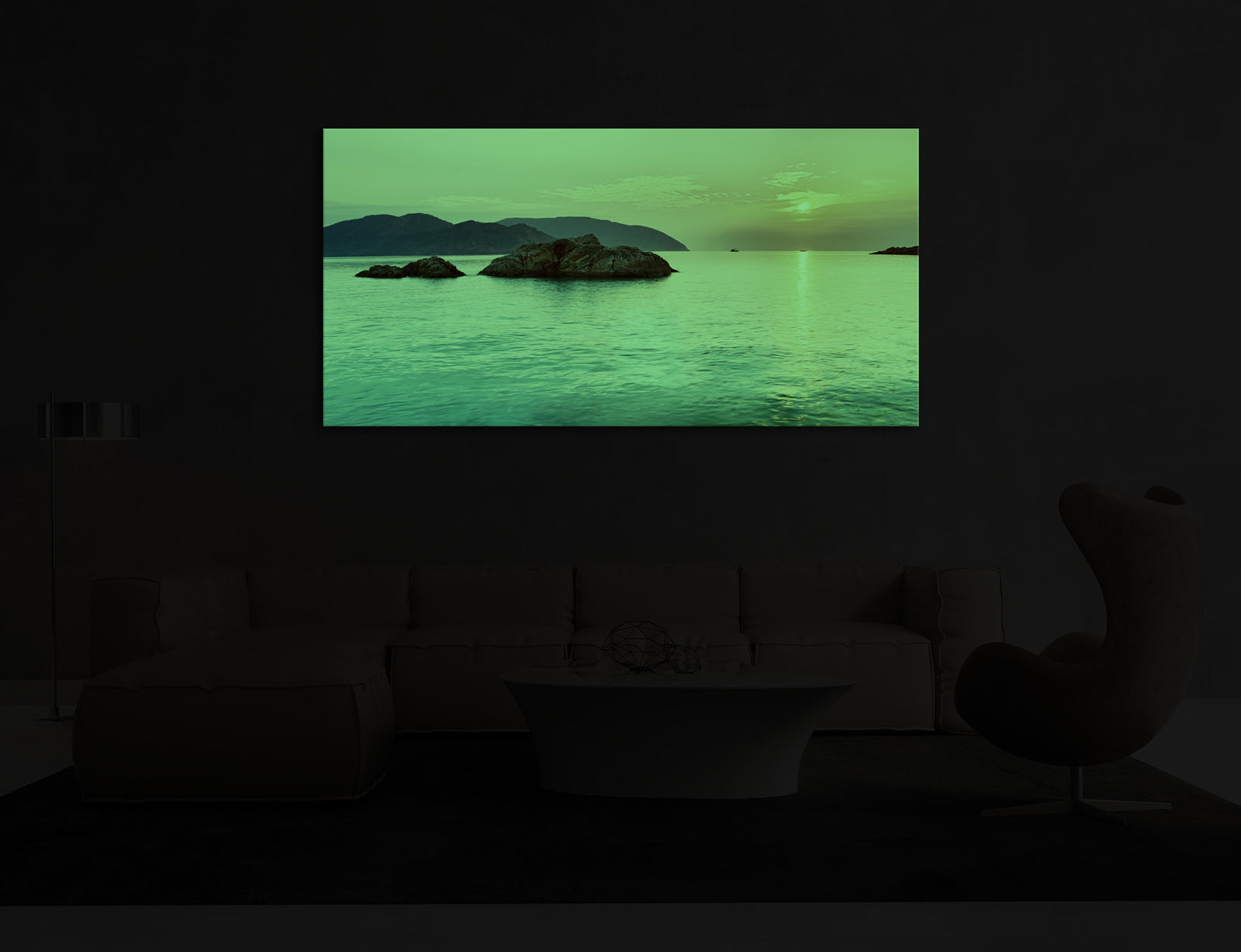 Landscapes No. 331, glowing in a room at night