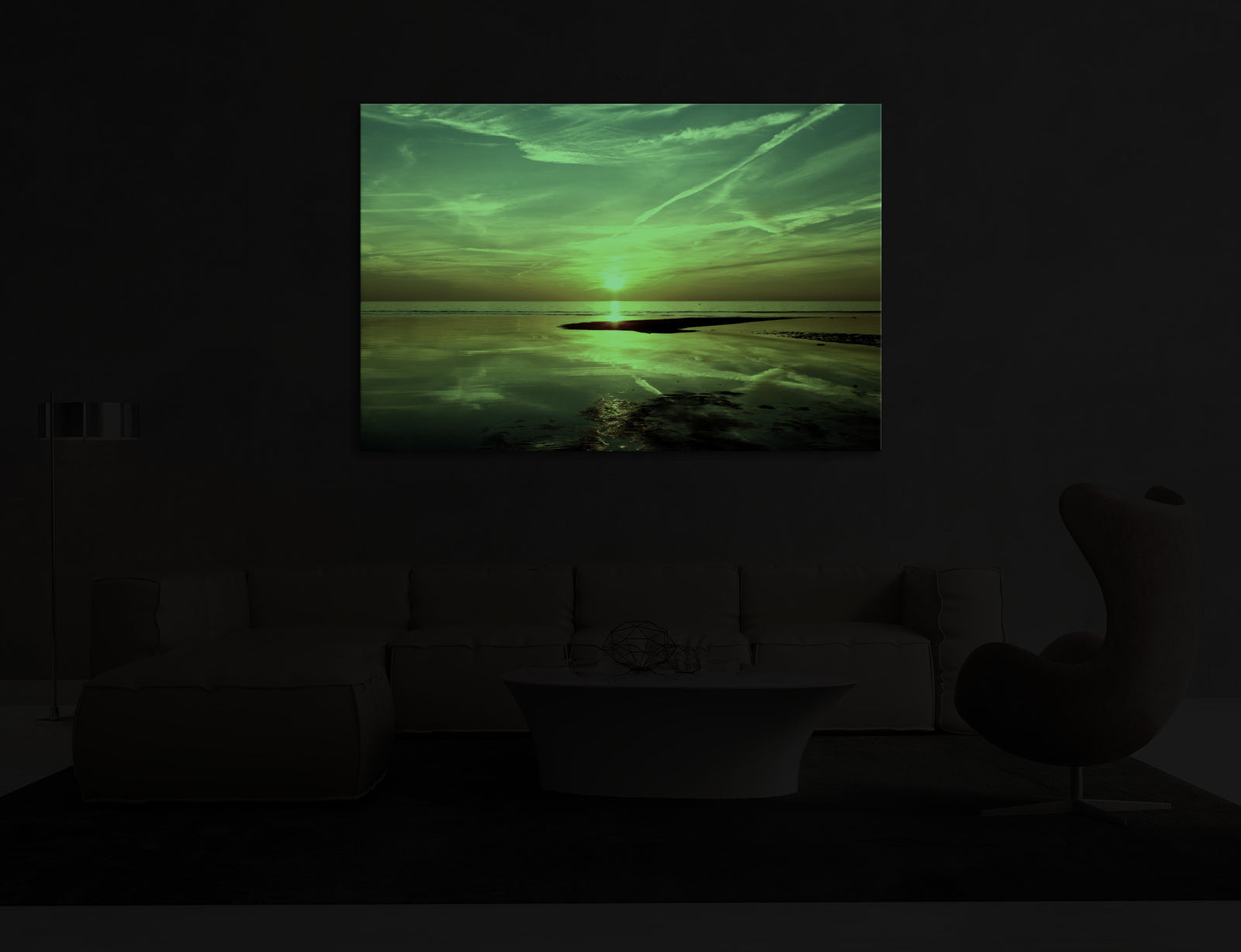 Landscapes No. 332, glowing in a room at night