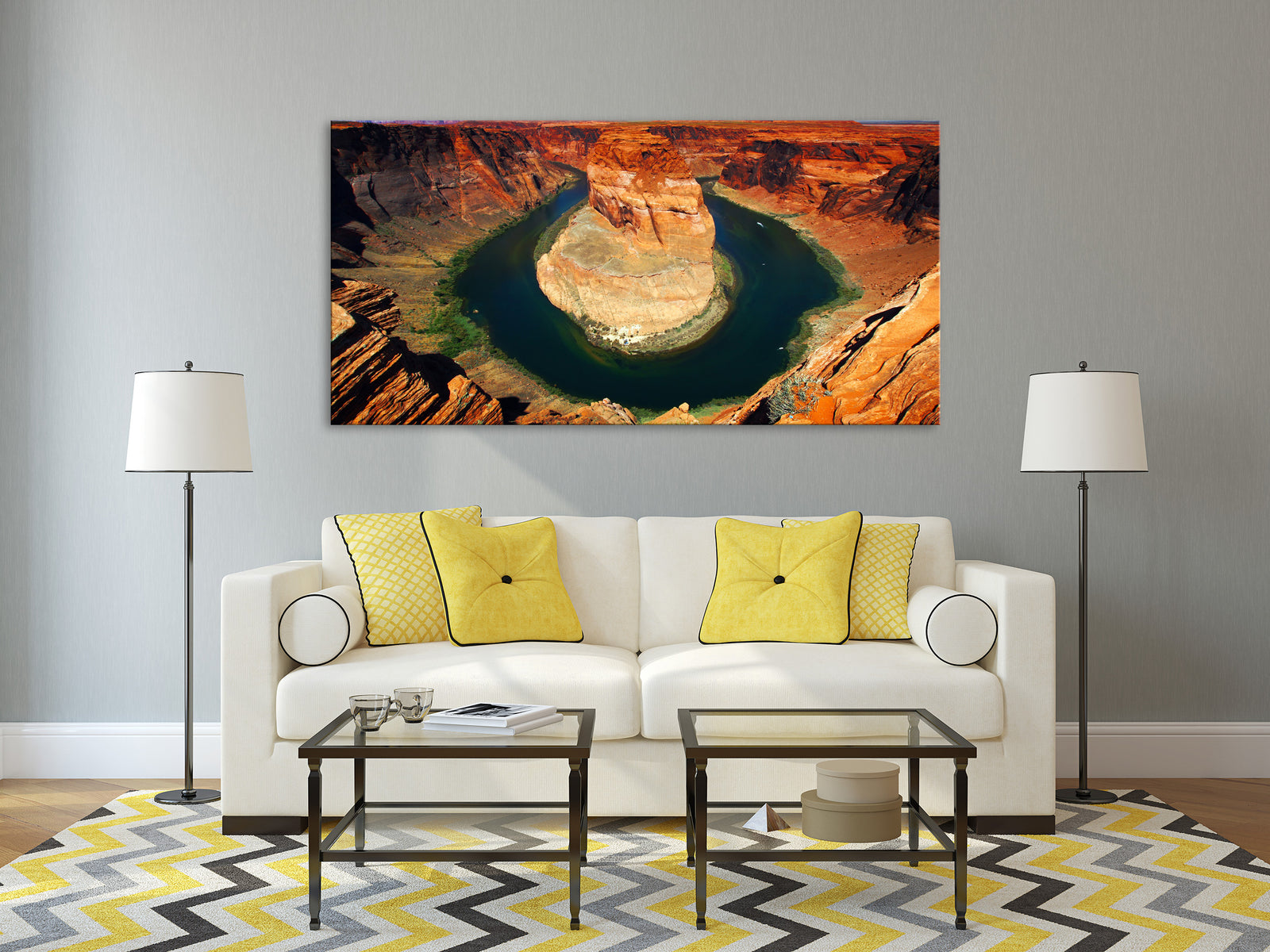 Landscapes No. 333, shown framed in a room by day