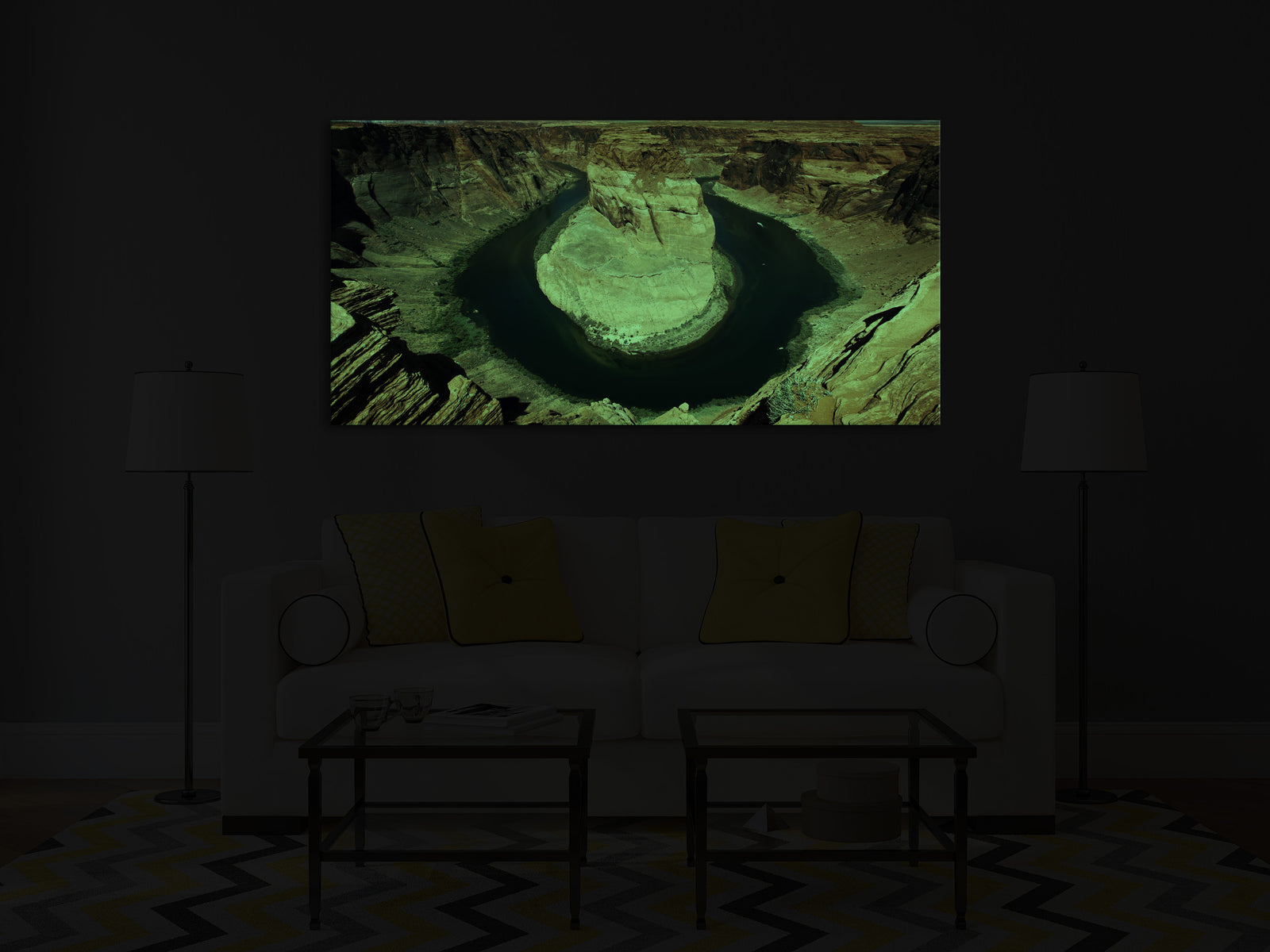 Landscapes No. 333, glowing in a room at night