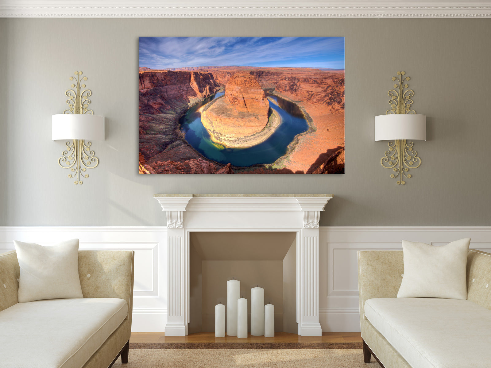 Landscapes No. 334, shown framed in a room by day