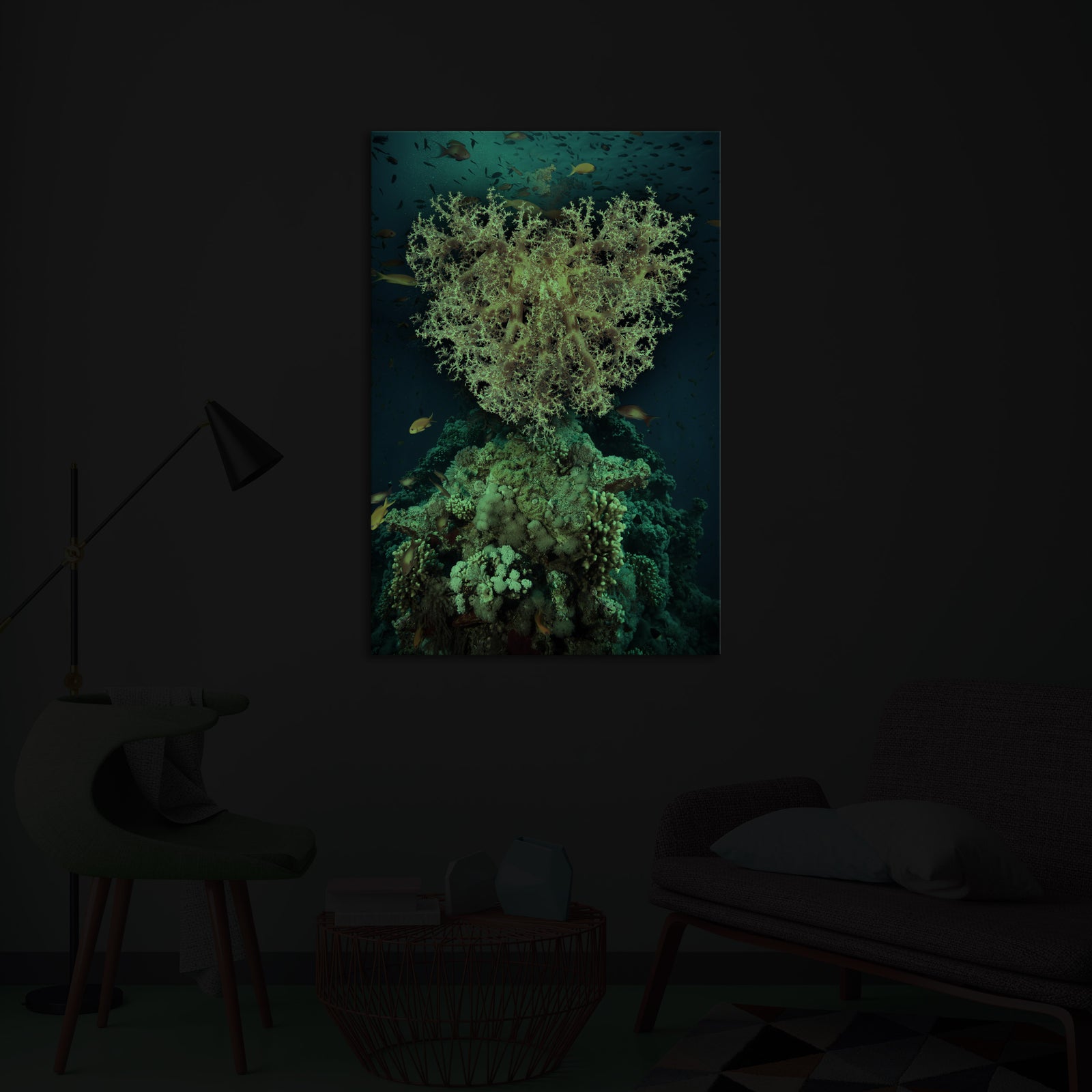Landscapes No. 337, glowing in a room at night