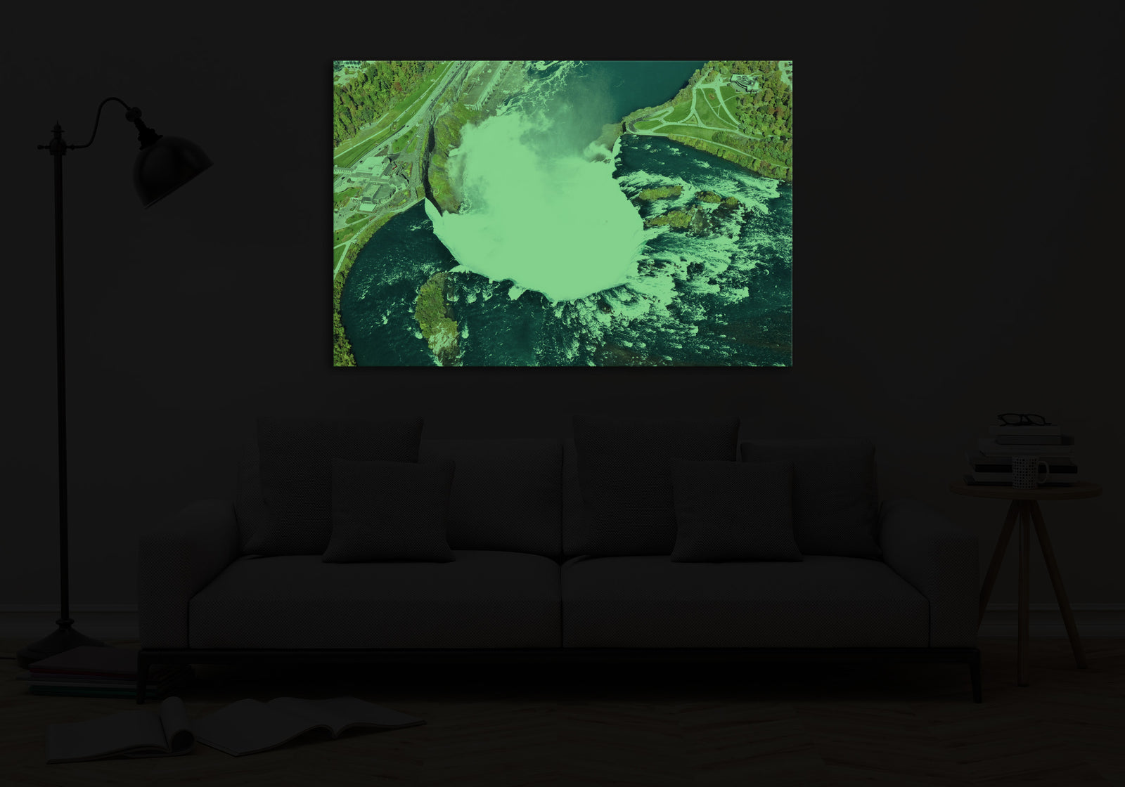 Landscapes No. 338, glowing in a room at night