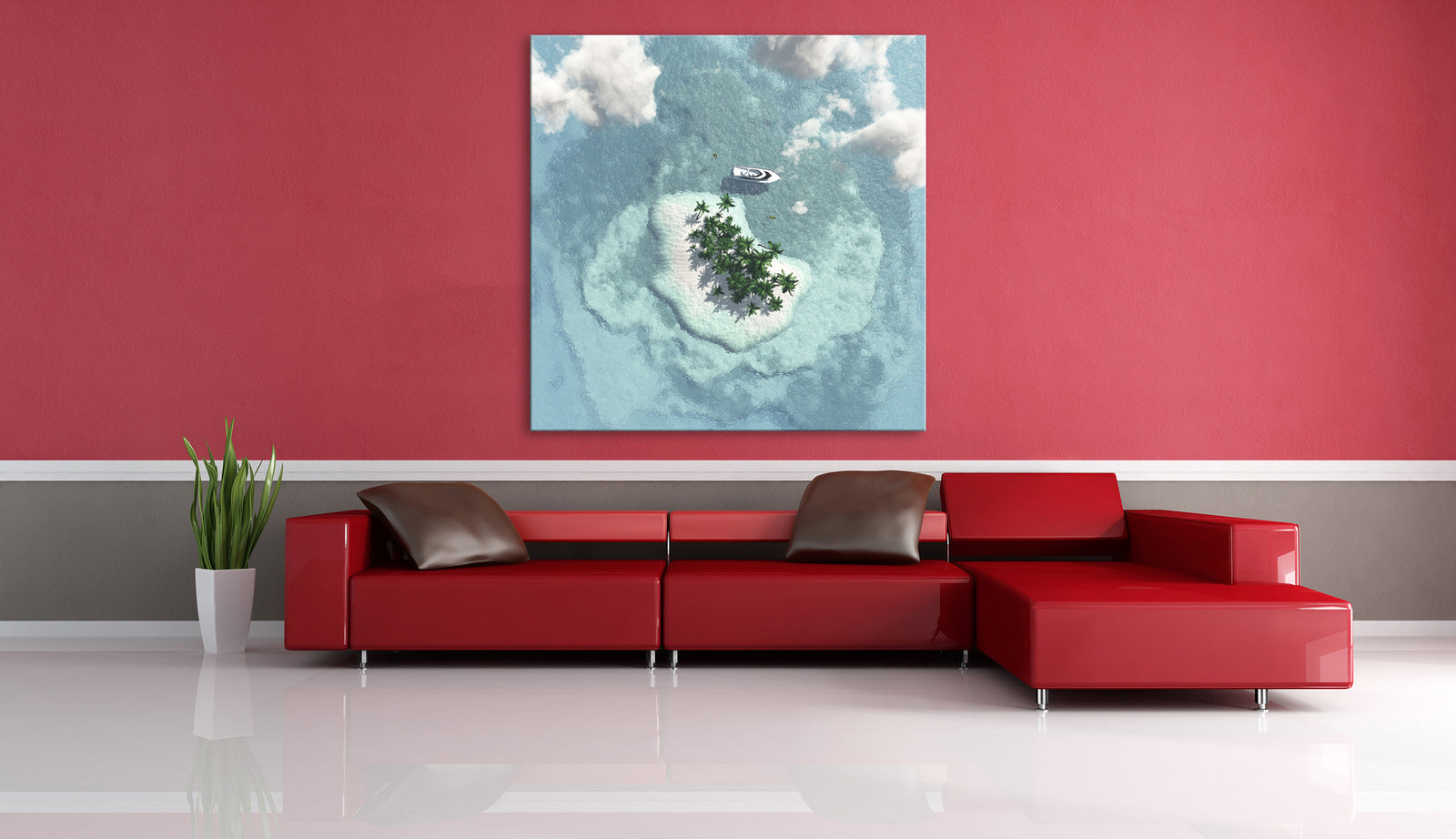 Landscapes No. 339, shown framed in a room by day