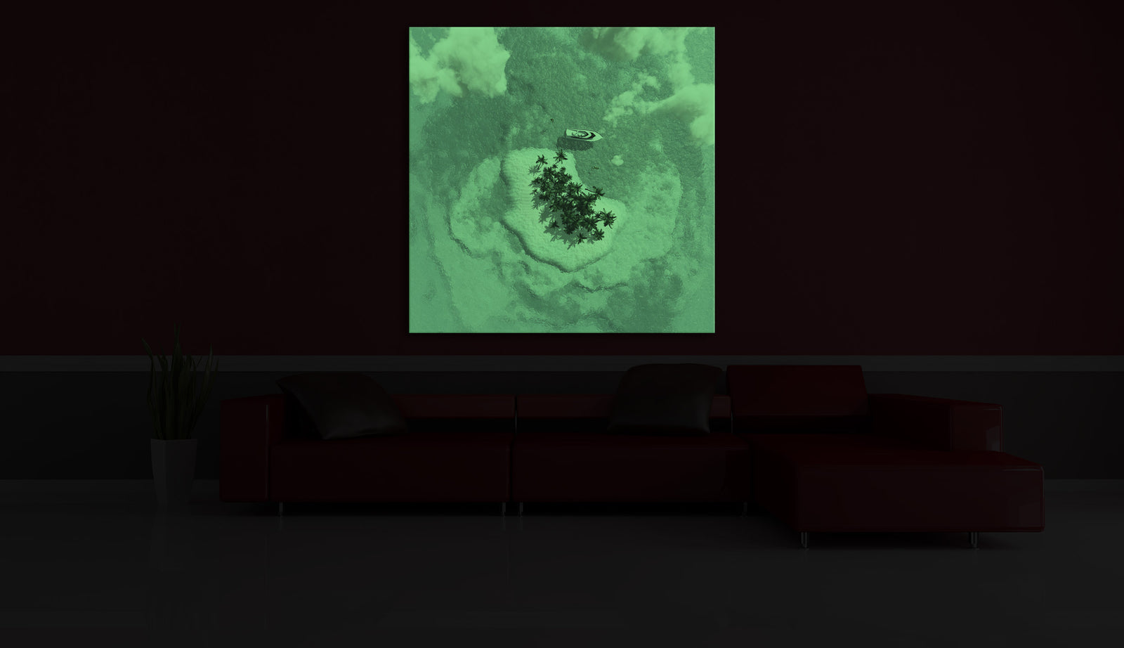 Landscapes No. 339, glowing in a room at night
