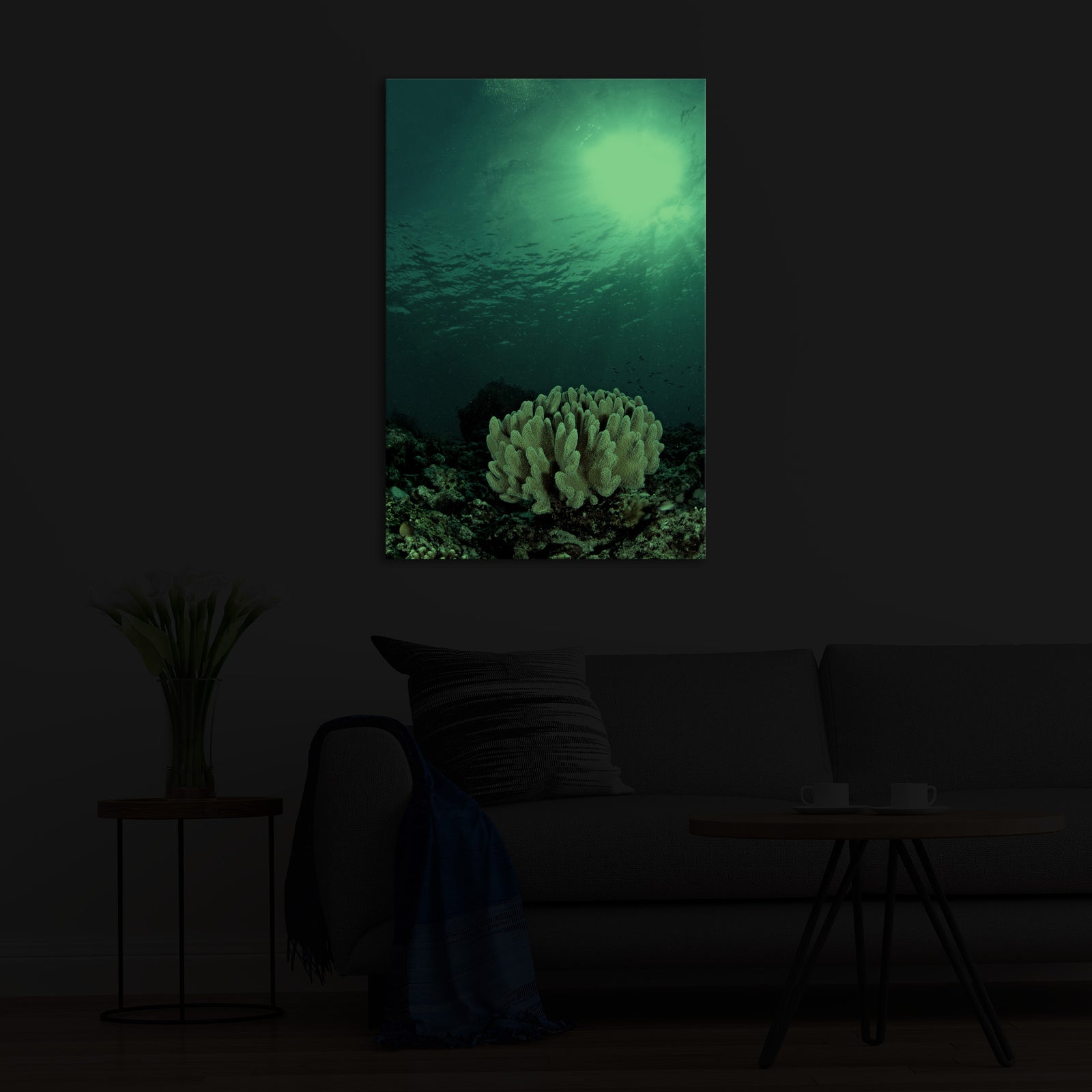 Landscapes No. 343, glowing in a room at night