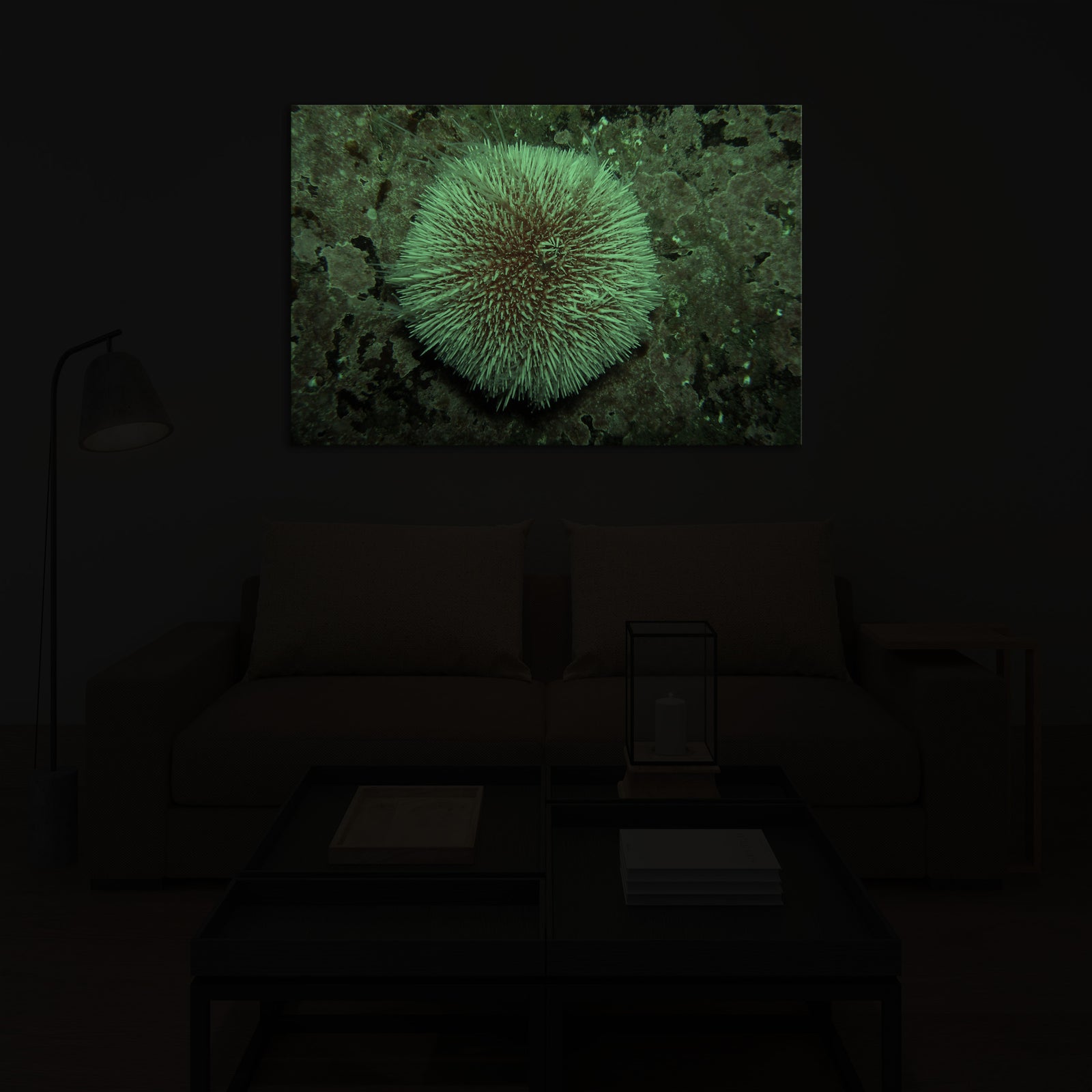 Landscapes No. 344, glowing in a room at night