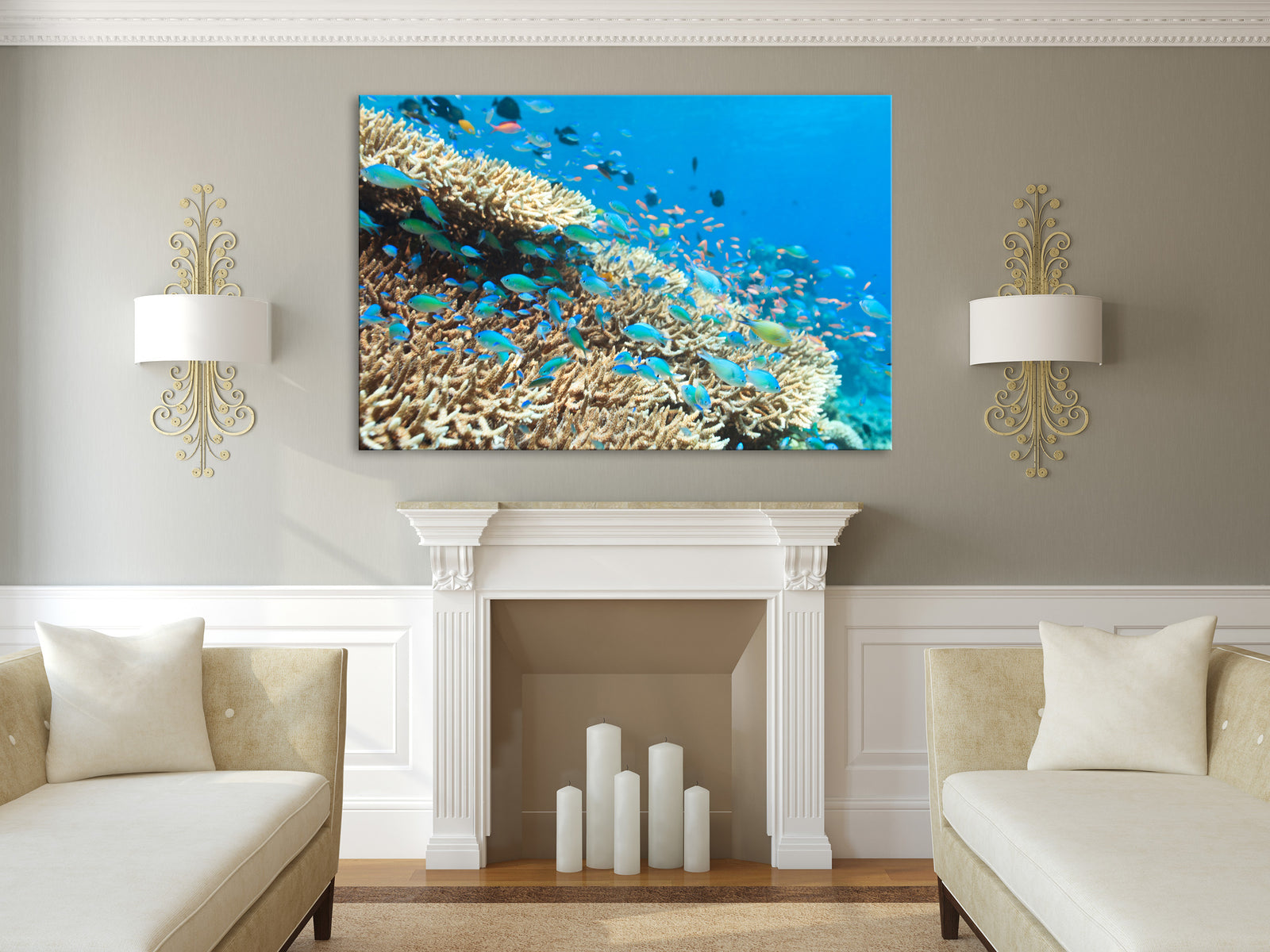 Landscapes No. 345, shown framed in a room by day