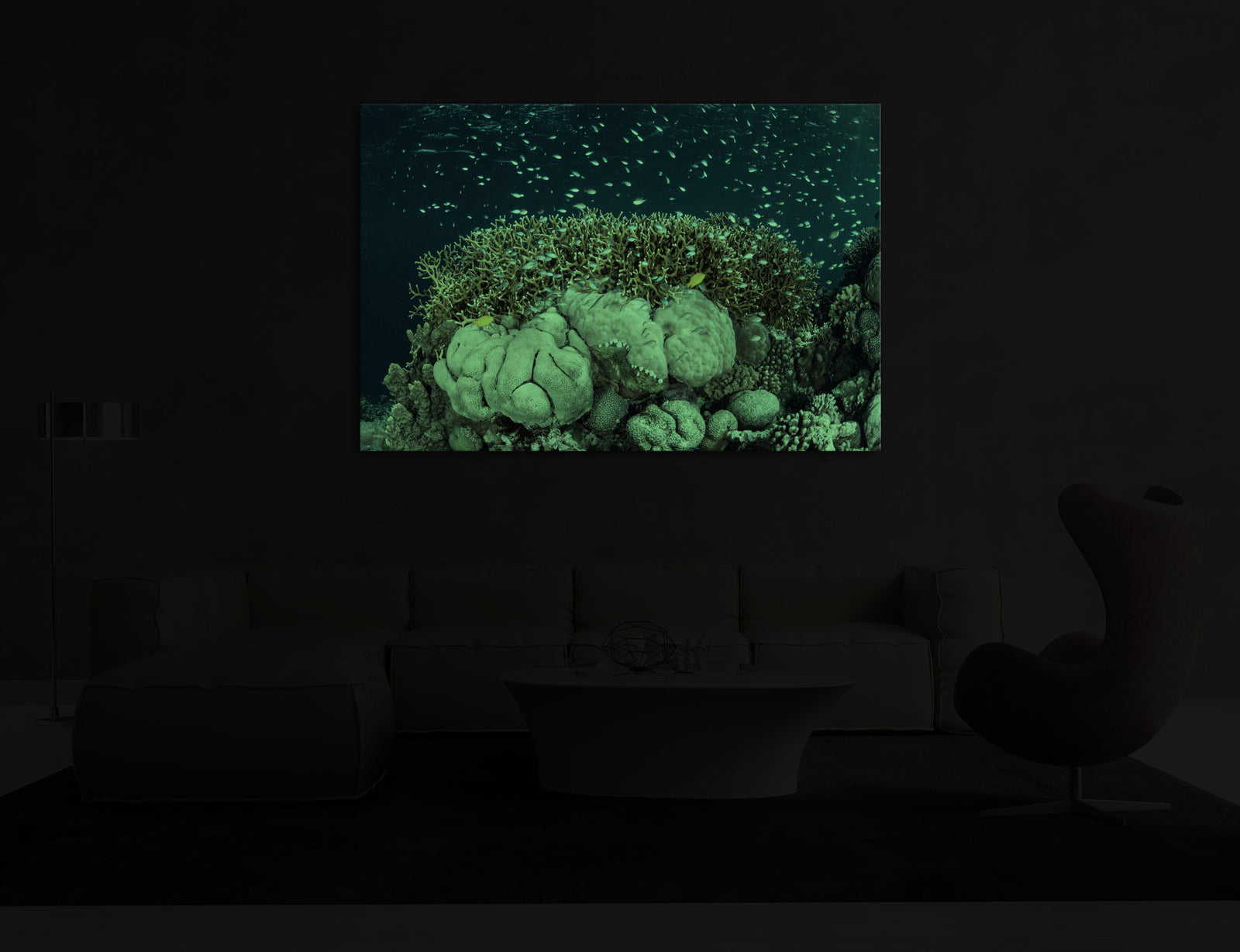 Landscapes No. 346, glowing in a room at night