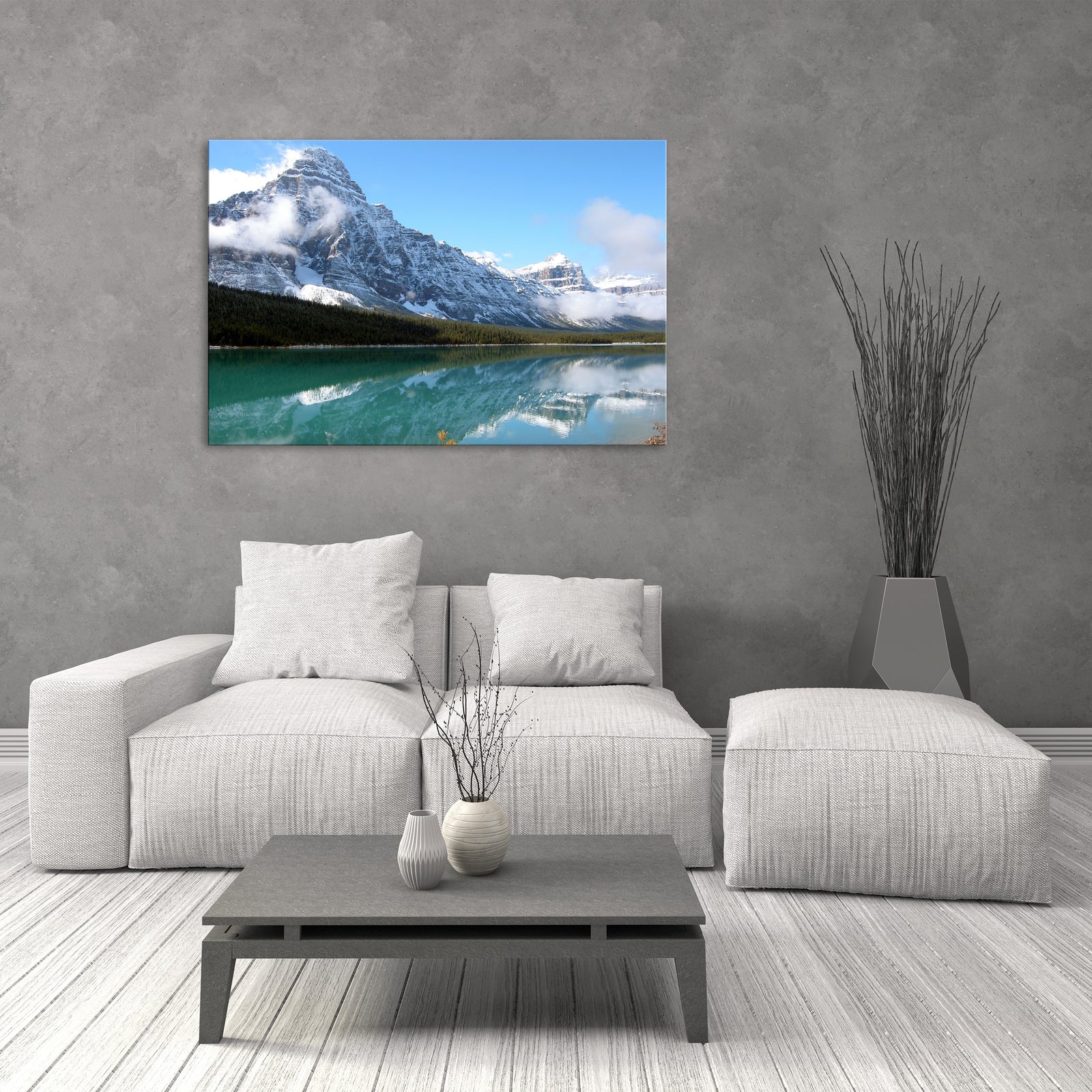 Landscapes No. 347, shown framed in a room by day