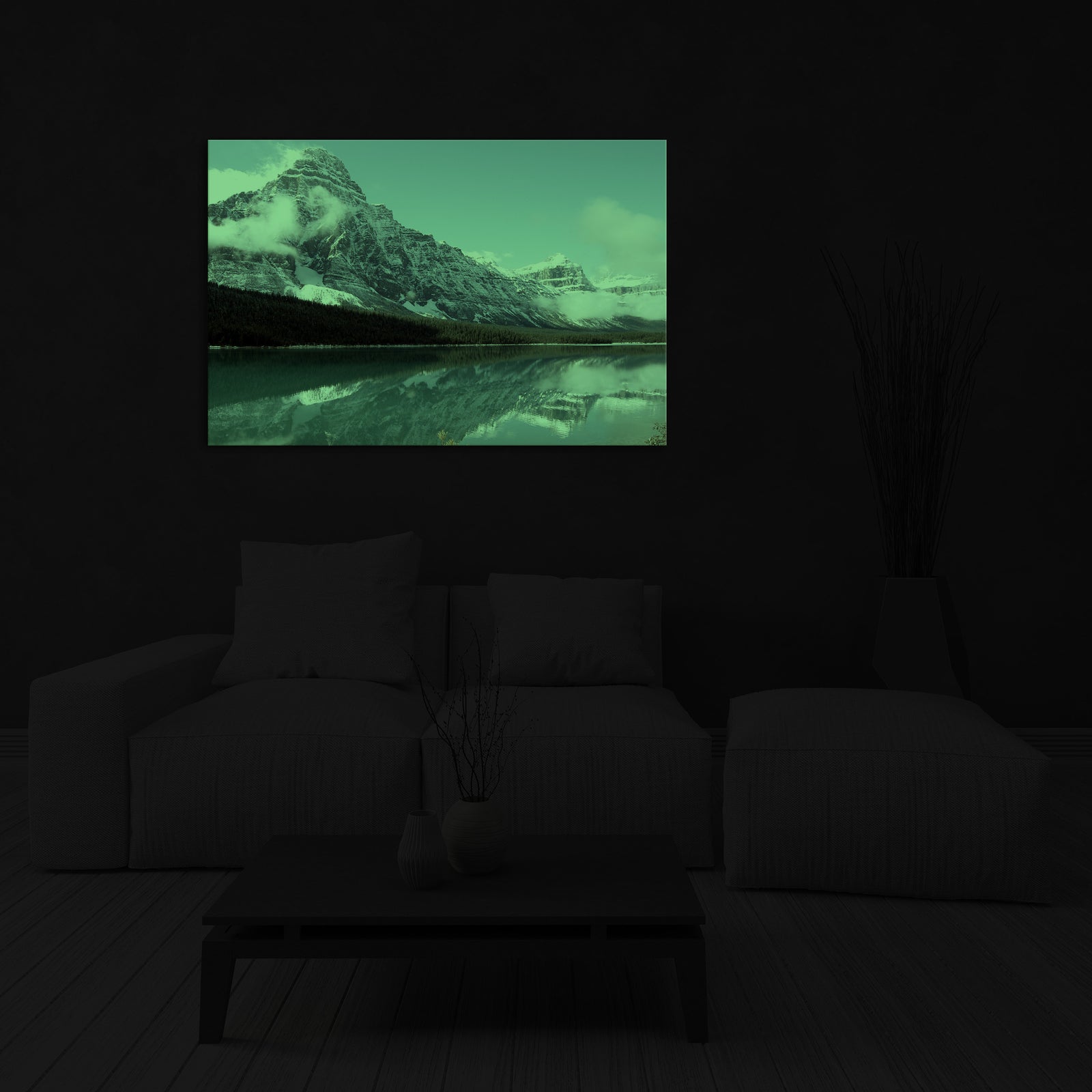 Landscapes No. 347, glowing in a room at night