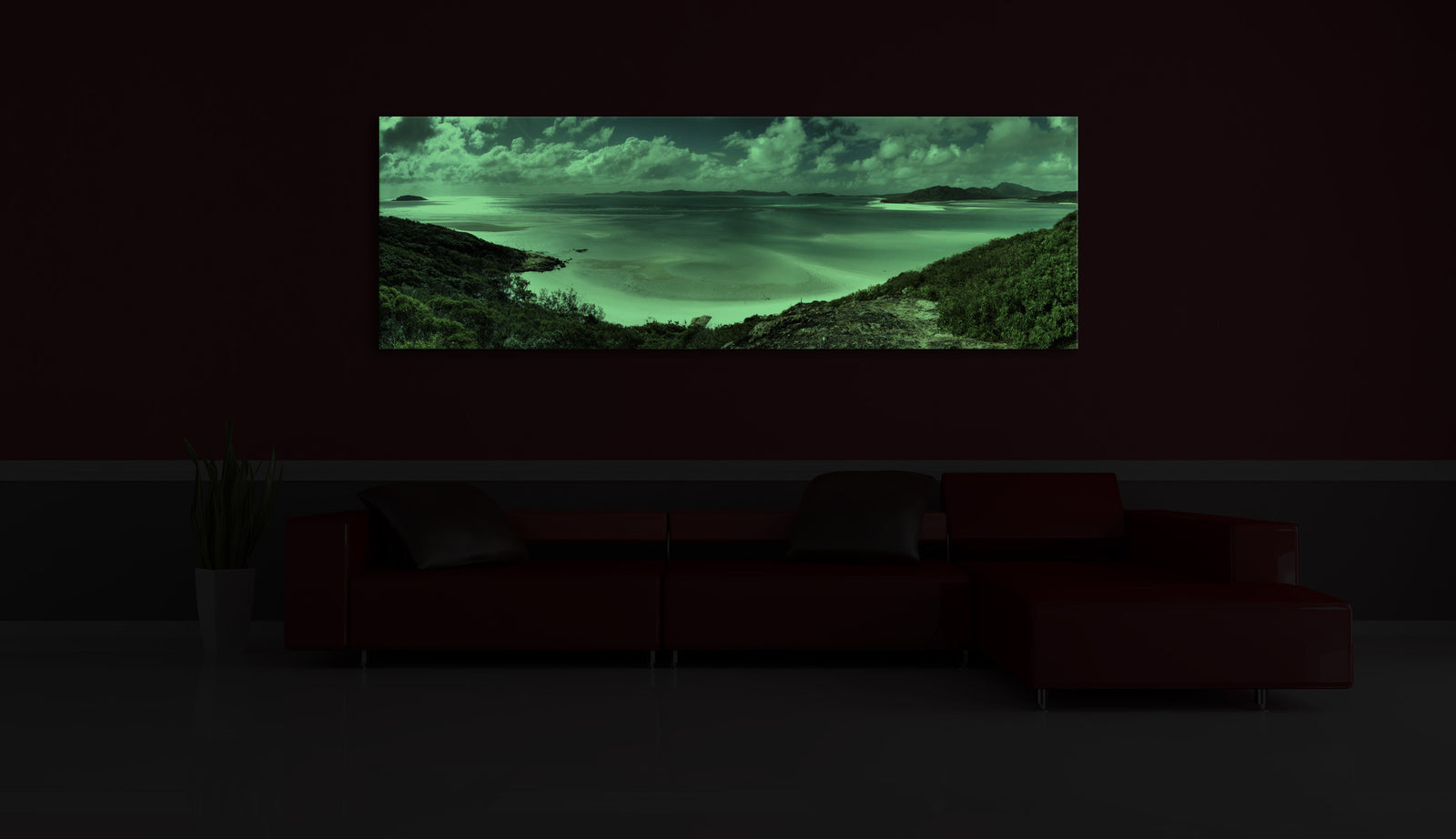 Landscapes No. 348, glowing in a room at night