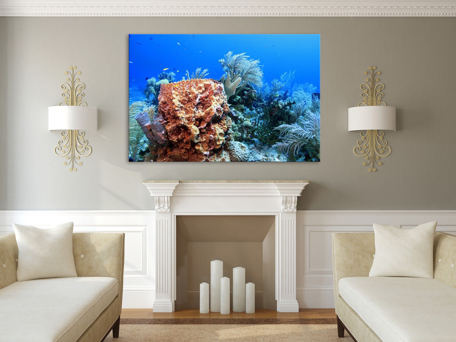 Landscapes No. 349, shown framed in a room by day