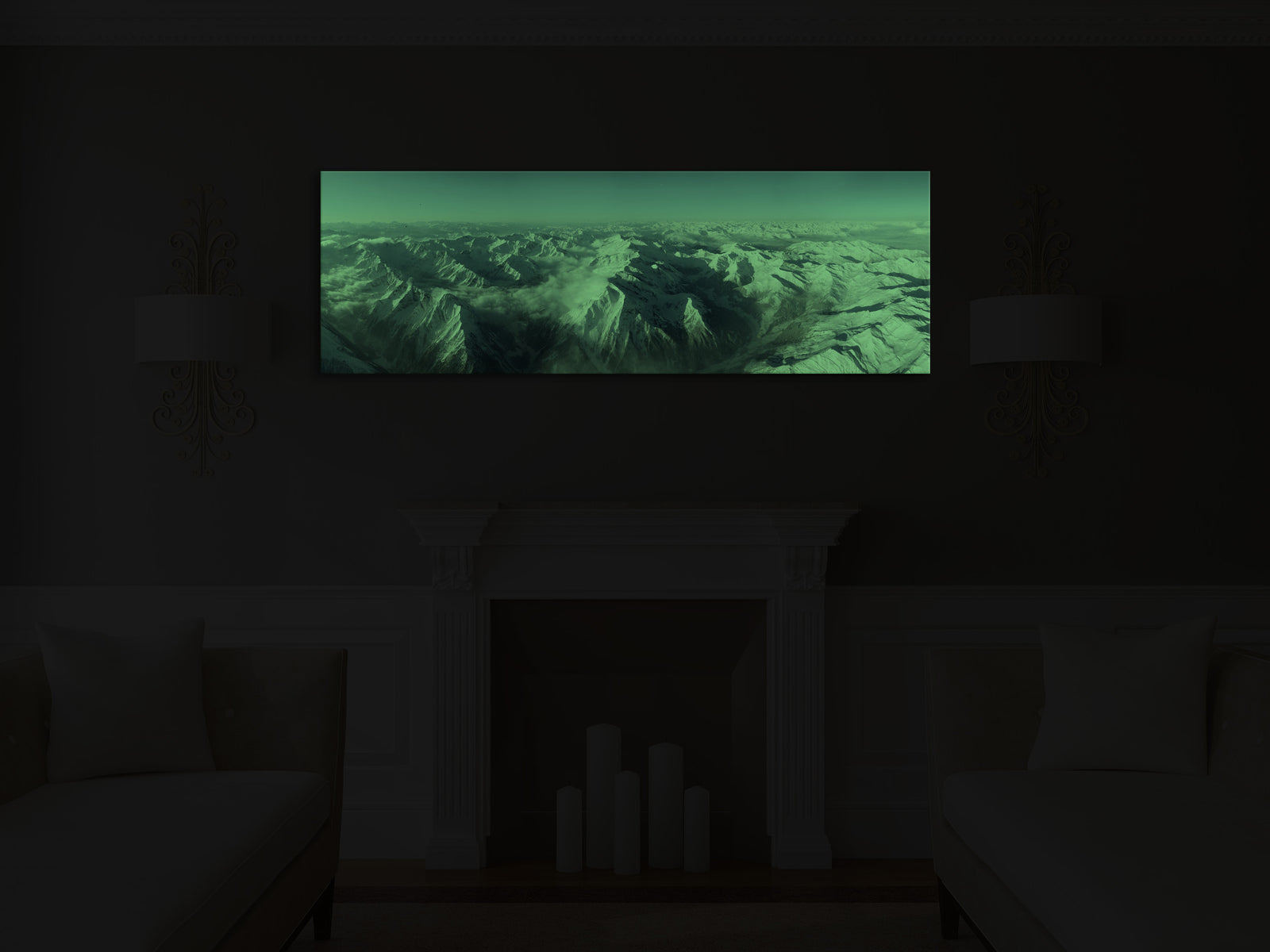 Landscapes No. 351, glowing in a room at night