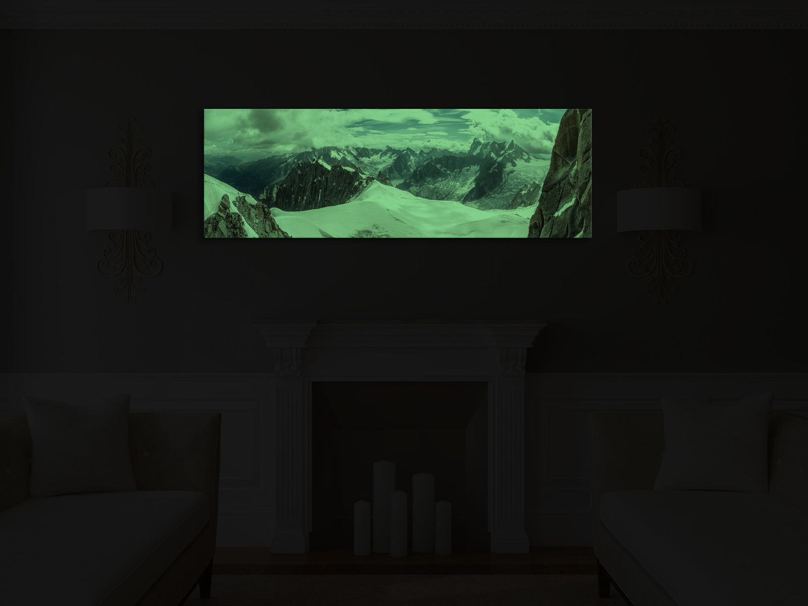 Landscapes No. 353, glowing in a room at night
