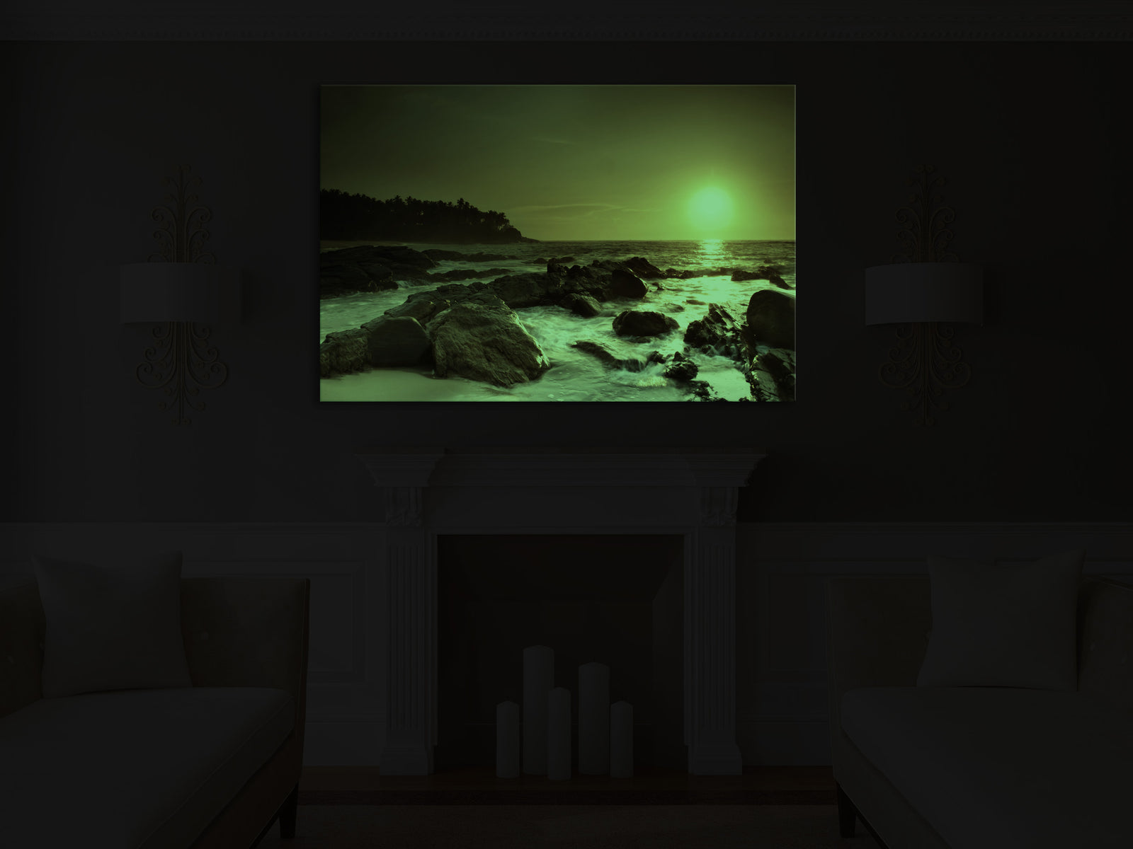 Landscapes No. 354, glowing in a room at night