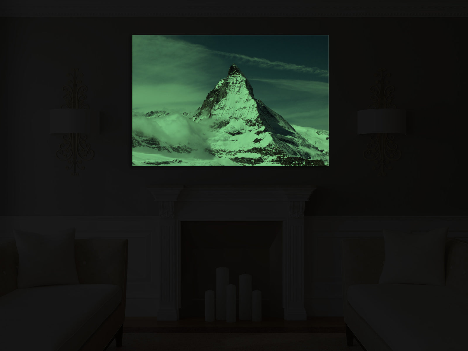 Landscapes No. 356, glowing in a room at night
