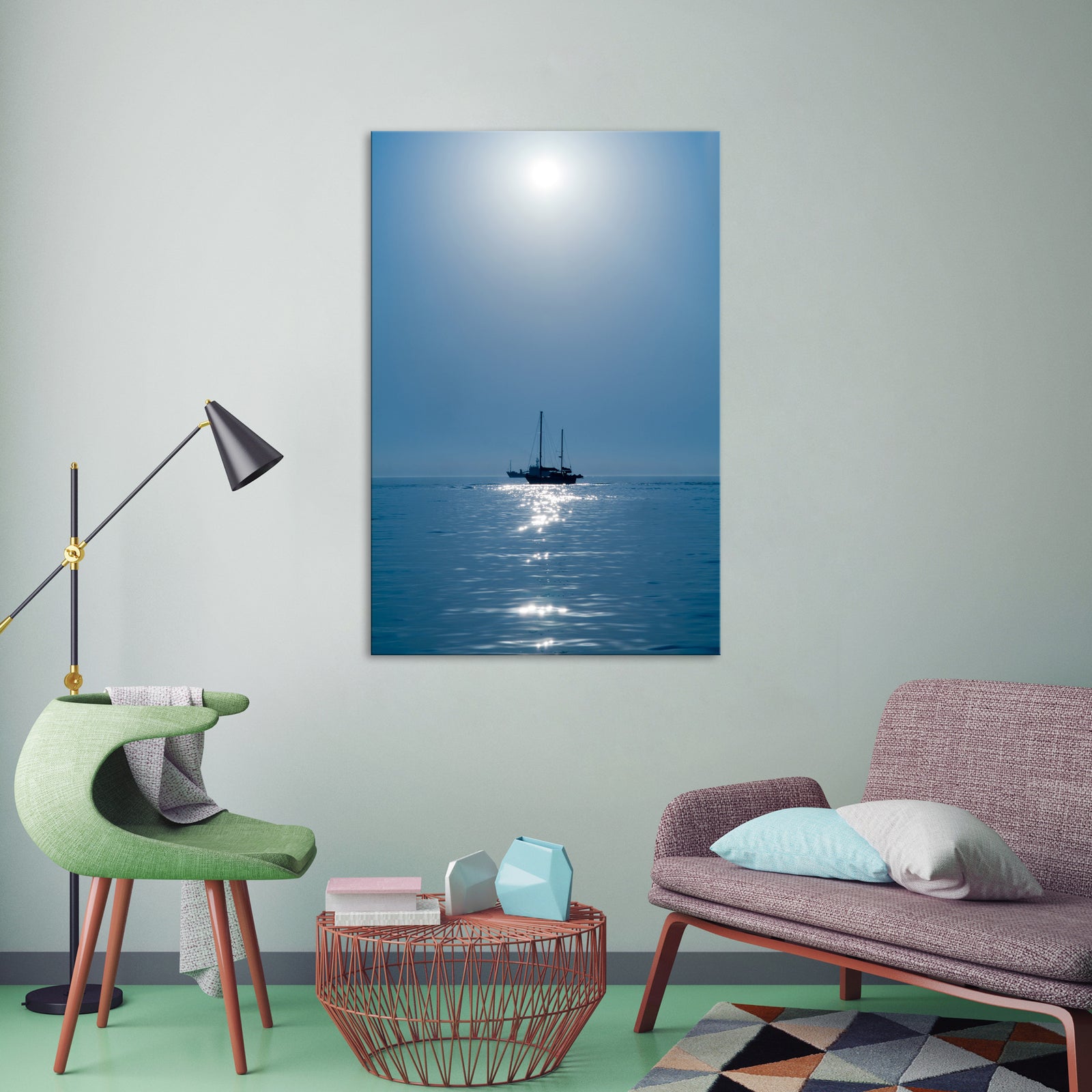 Landscapes No. 357, shown framed in a room by day