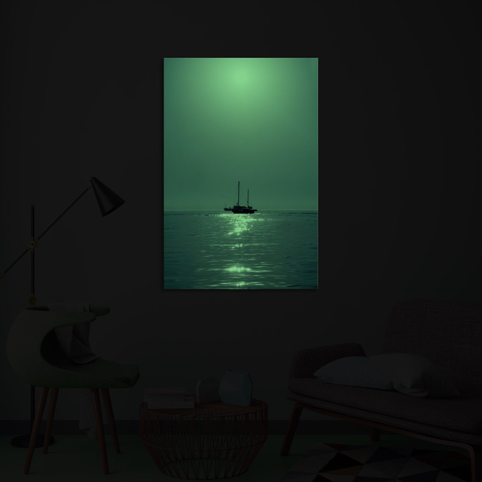 Landscapes No. 357, glowing in a room at night