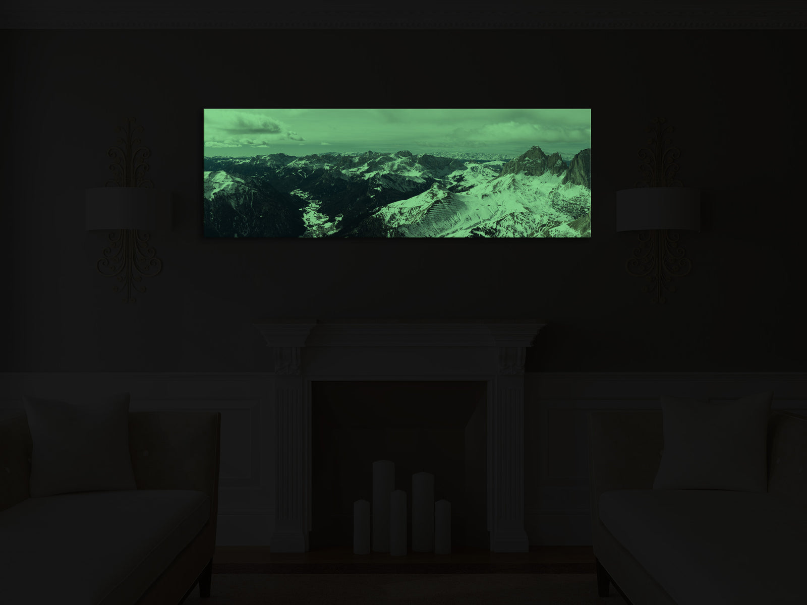 Landscapes No. 358, glowing in a room at night