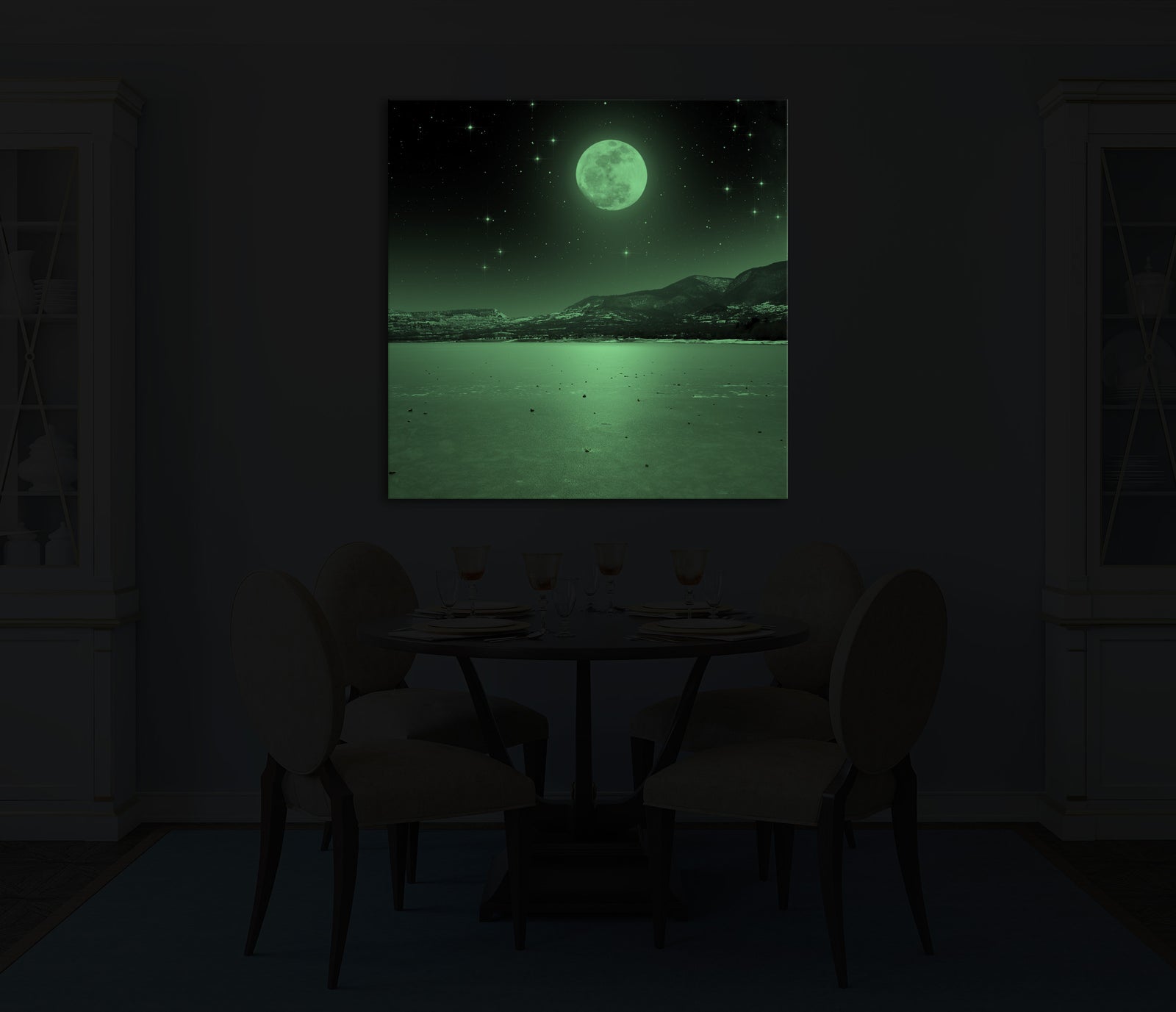 Landscapes No. 360, glowing in a room at night
