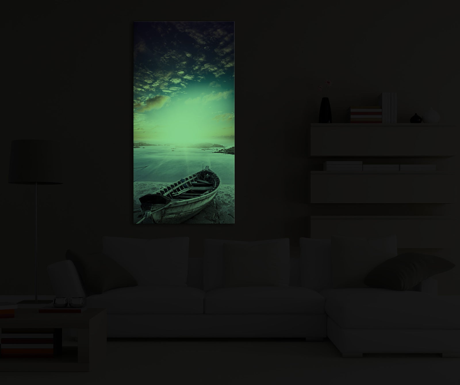 Landscapes No. 361, glowing in a room at night