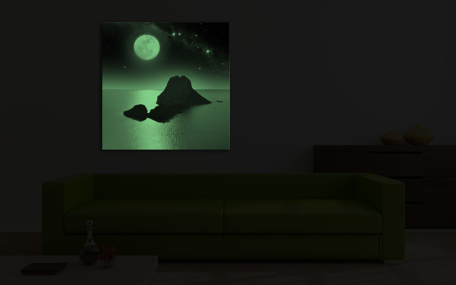 Landscapes No. 362, glowing in a room at night