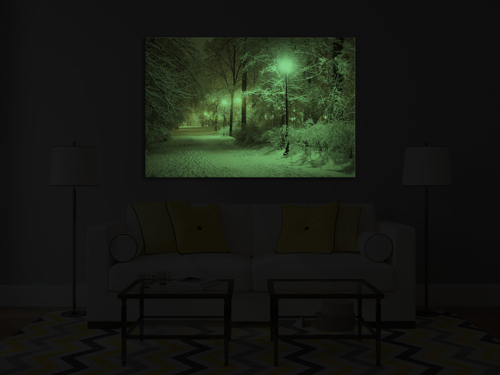 Landscapes No. 364, glowing in a room at night