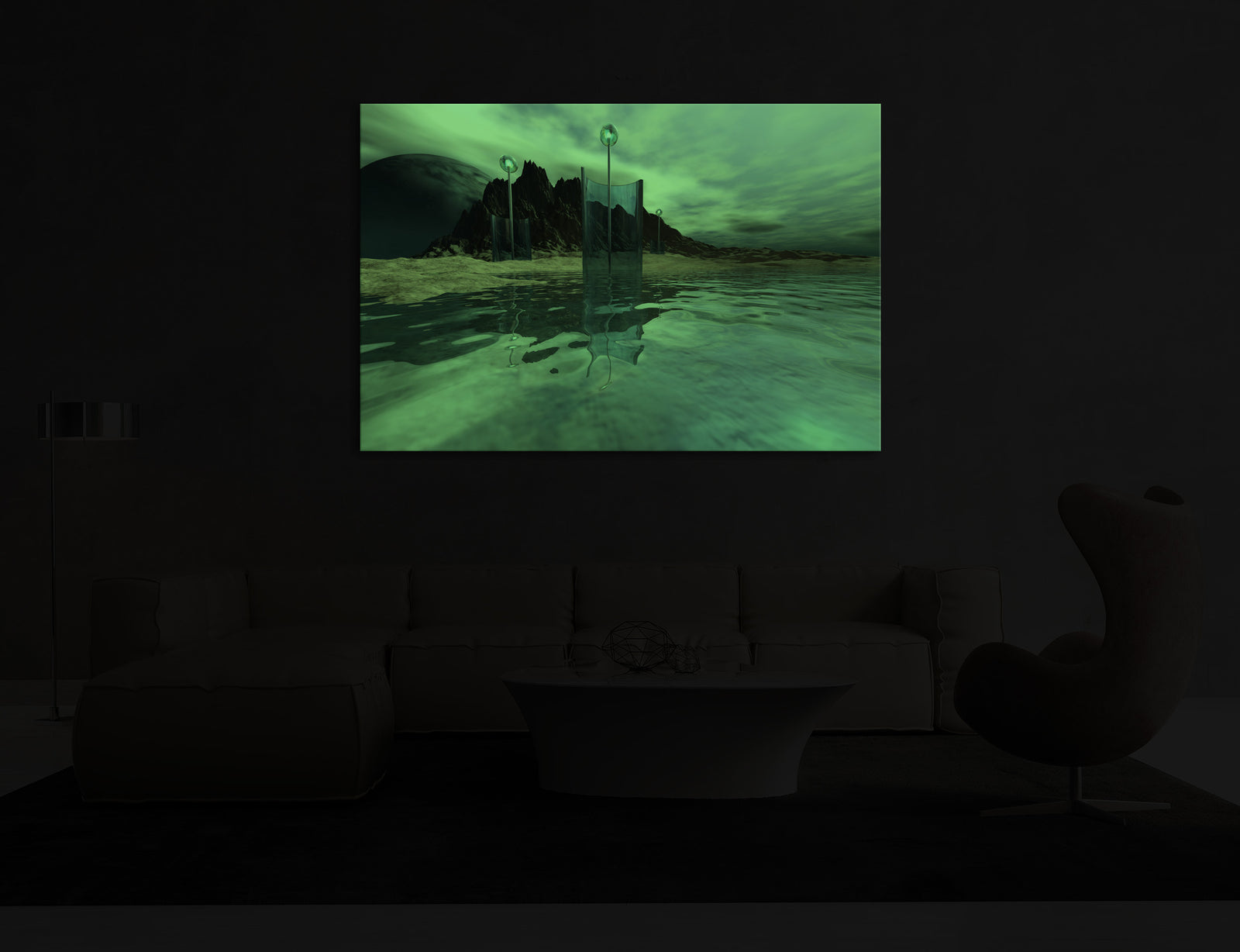 Landscapes No. 365, glowing in a room at night