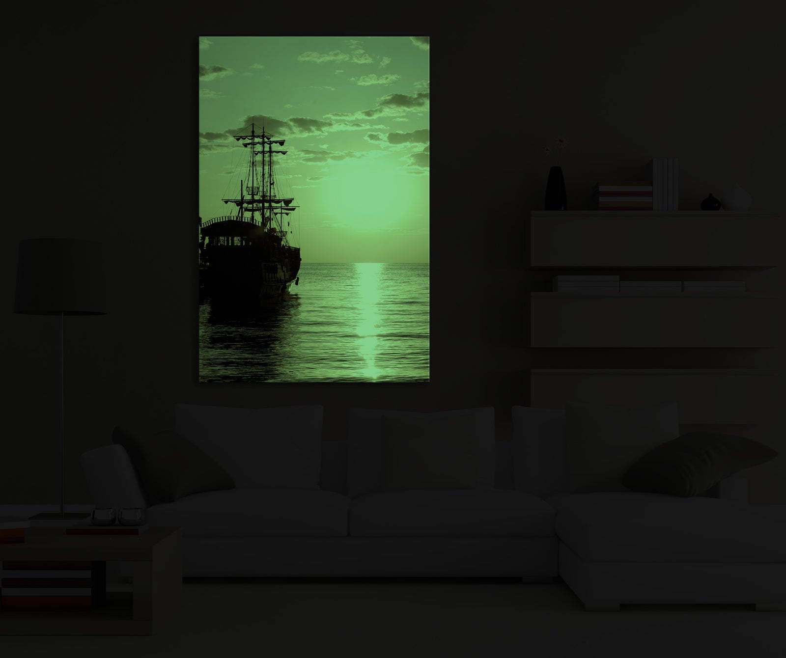 Landscapes No. 366, glowing in a room at night